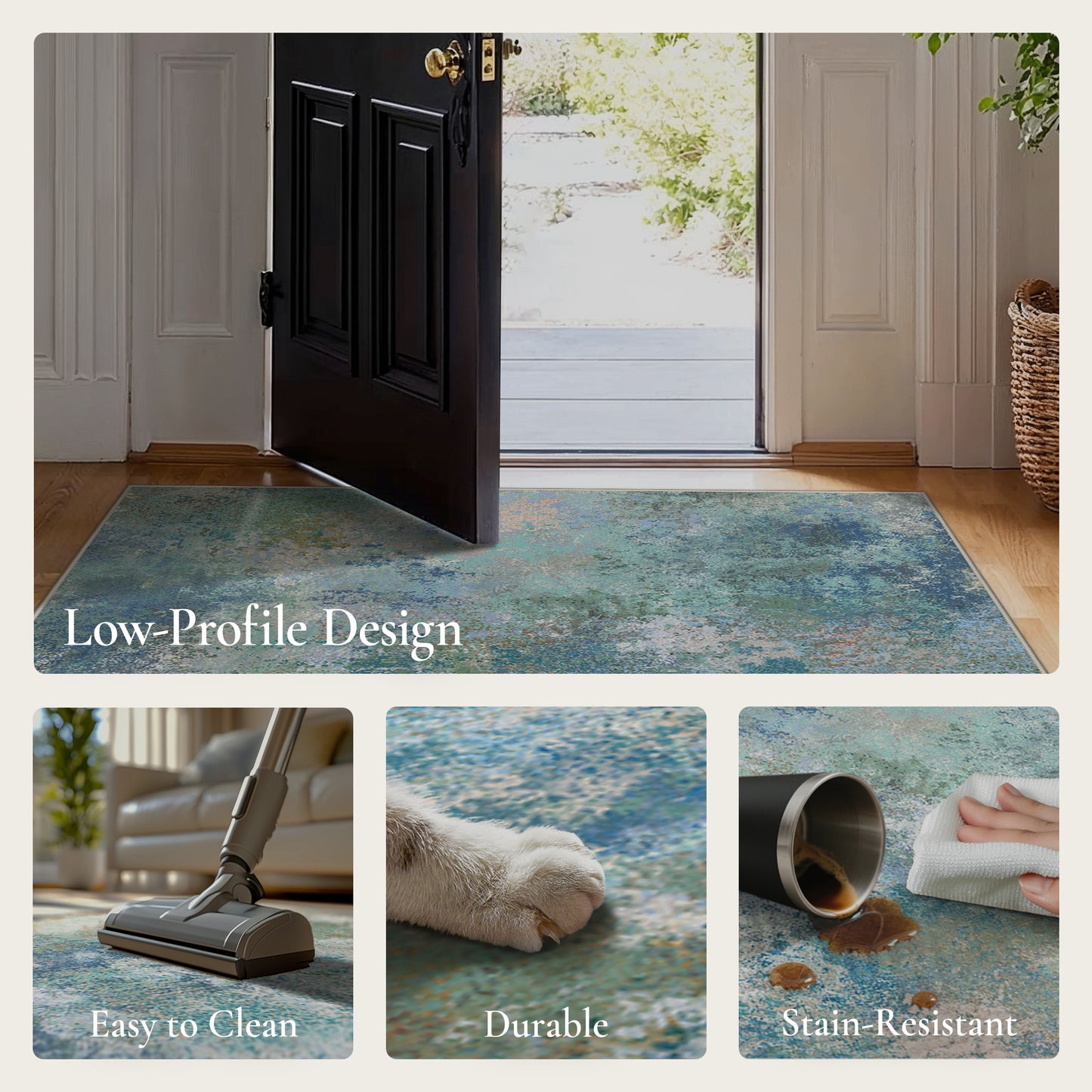 KUETH 9X12 Area Rugs Machine Washable Rugs for Living Room, Non Slip Throw Rug with Rubber Backing, Rug for Entryway、Bedroom、Kitchen、Floor and Dining Room