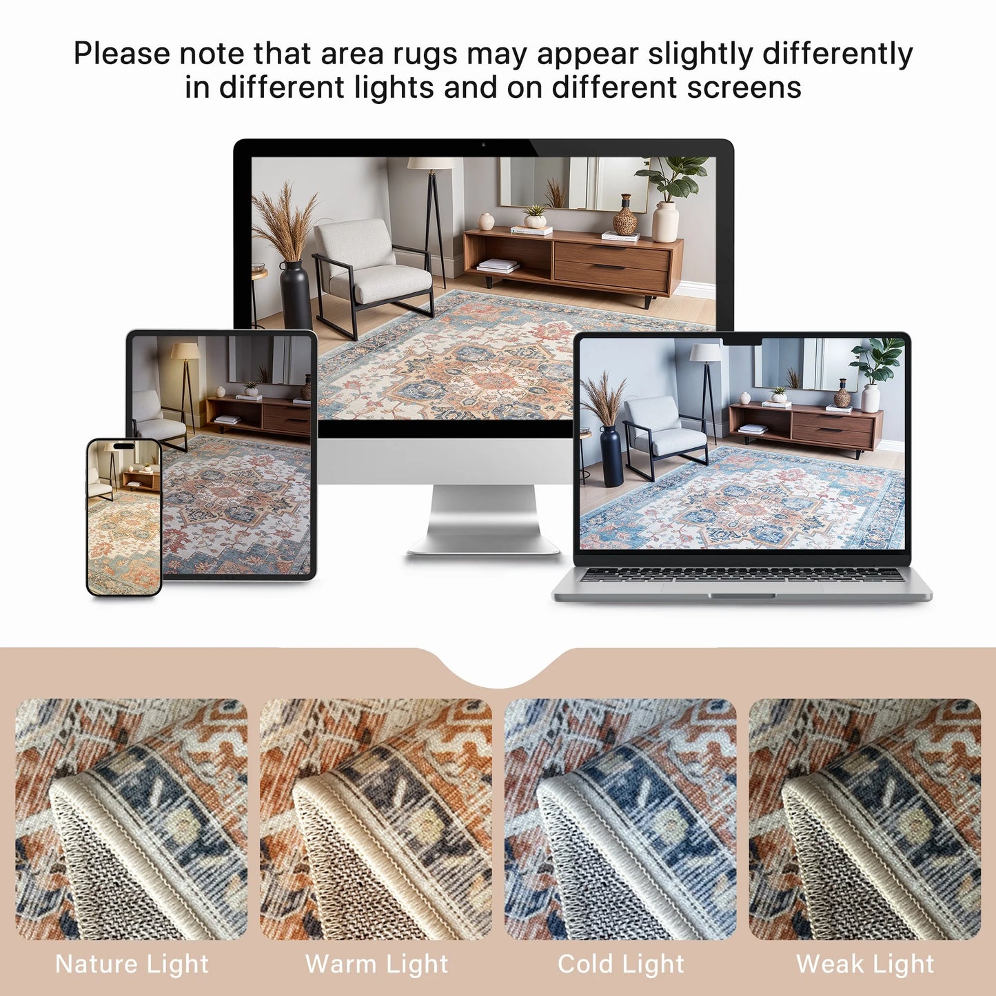 KUETH 9x12 Area Rugs for Living Room, Non Slip Machine Washable Low-Pile Rugs, Strain resistant and Ultra-thin Print Rug for Bedroom, Dining Room, Home Office.