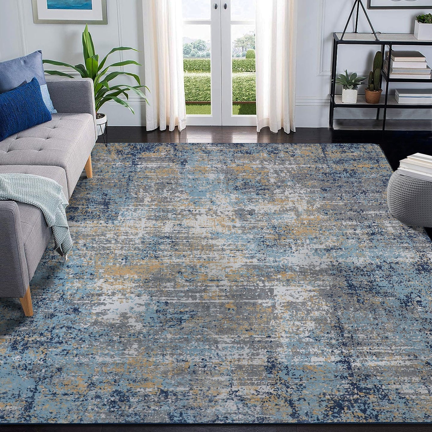 MCOW Area Rugs for Bedroom Abstract Machine Washable Vintage Rugs Distressed Modern Print Throw Rug for Living Room Aesthetic, Non Slip Carpet with Gripper