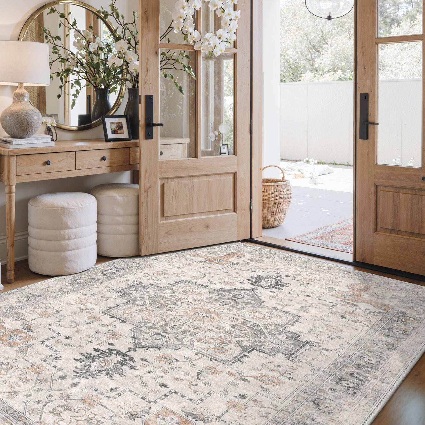 KUETH  Area Rugs for Living Room, Non Slip Machine Washable Retro Rugs, Ultra-thin Print Rug for Bedroom, Dining Room, Home Office.