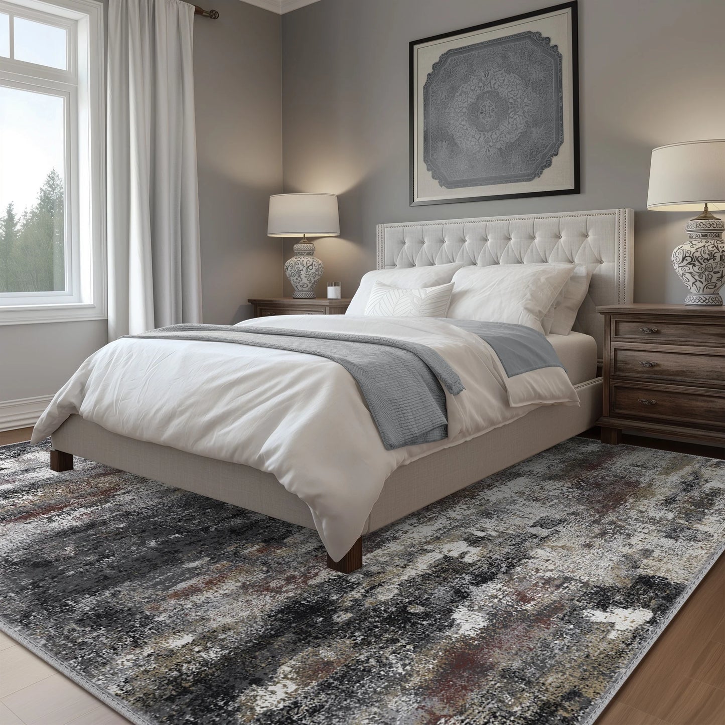 KUETH Modern Abstract Area Rugs 8X10 for Living Room Bedroom Stain Resistant Machine Washable Large Black Rug Soft Throw Rugs, Low-Pile Floor Carpet with Non Slip Backing for Dining Room