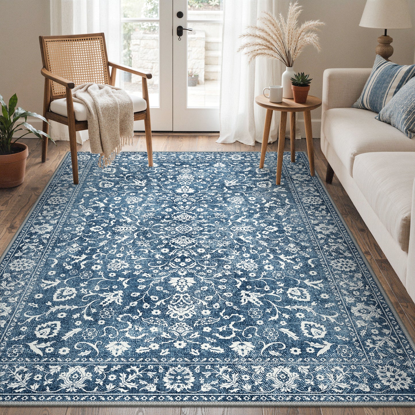 KUETH 8X10 Vintage Area Rugs Machine Washable Rugs for Living Room, Non Slip Flat Pile Rug with Rubber Backing, Boho Rug for Entryway Bedroom Dining Room Home Office