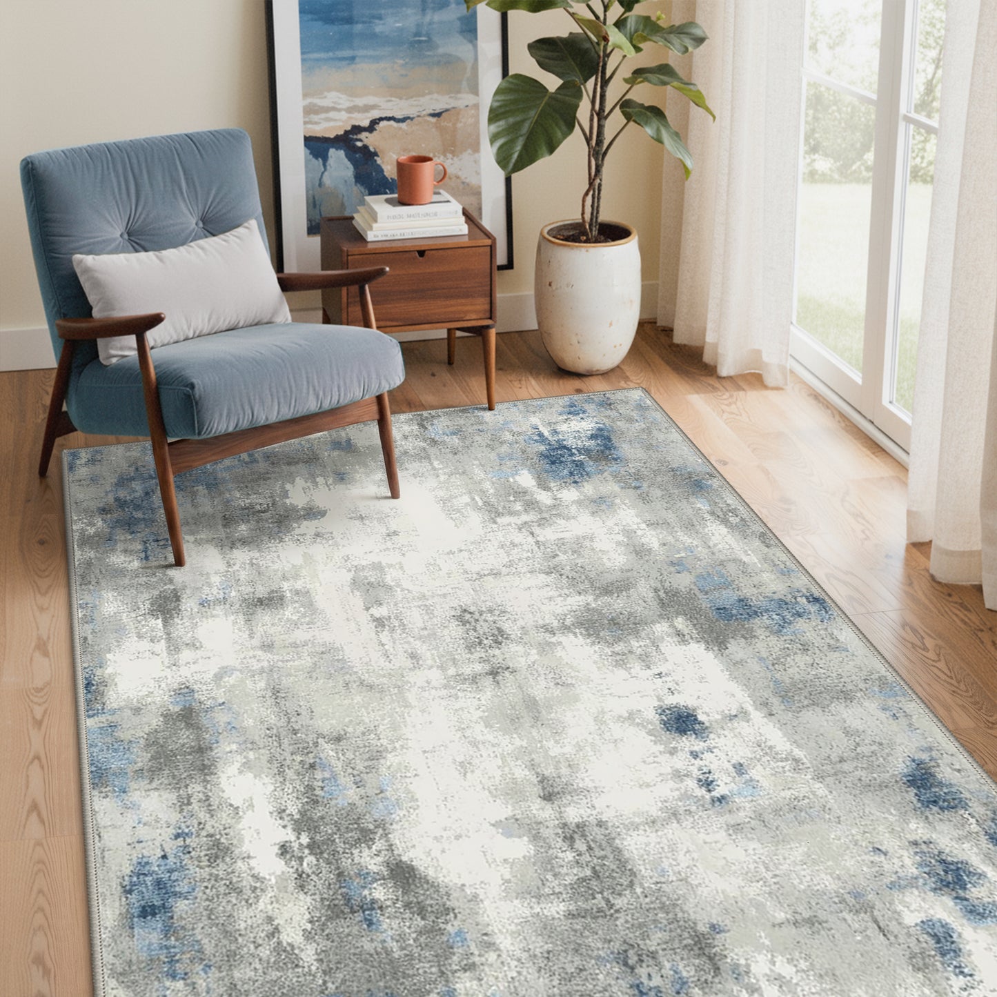 KUETH 8X10 Vintage Area Rugs Machine Washable Rugs for Living Room, Non Slip Flat Pile Rug with Rubber Backing, Boho Rug for Entryway Bedroom Dining Room Home Office