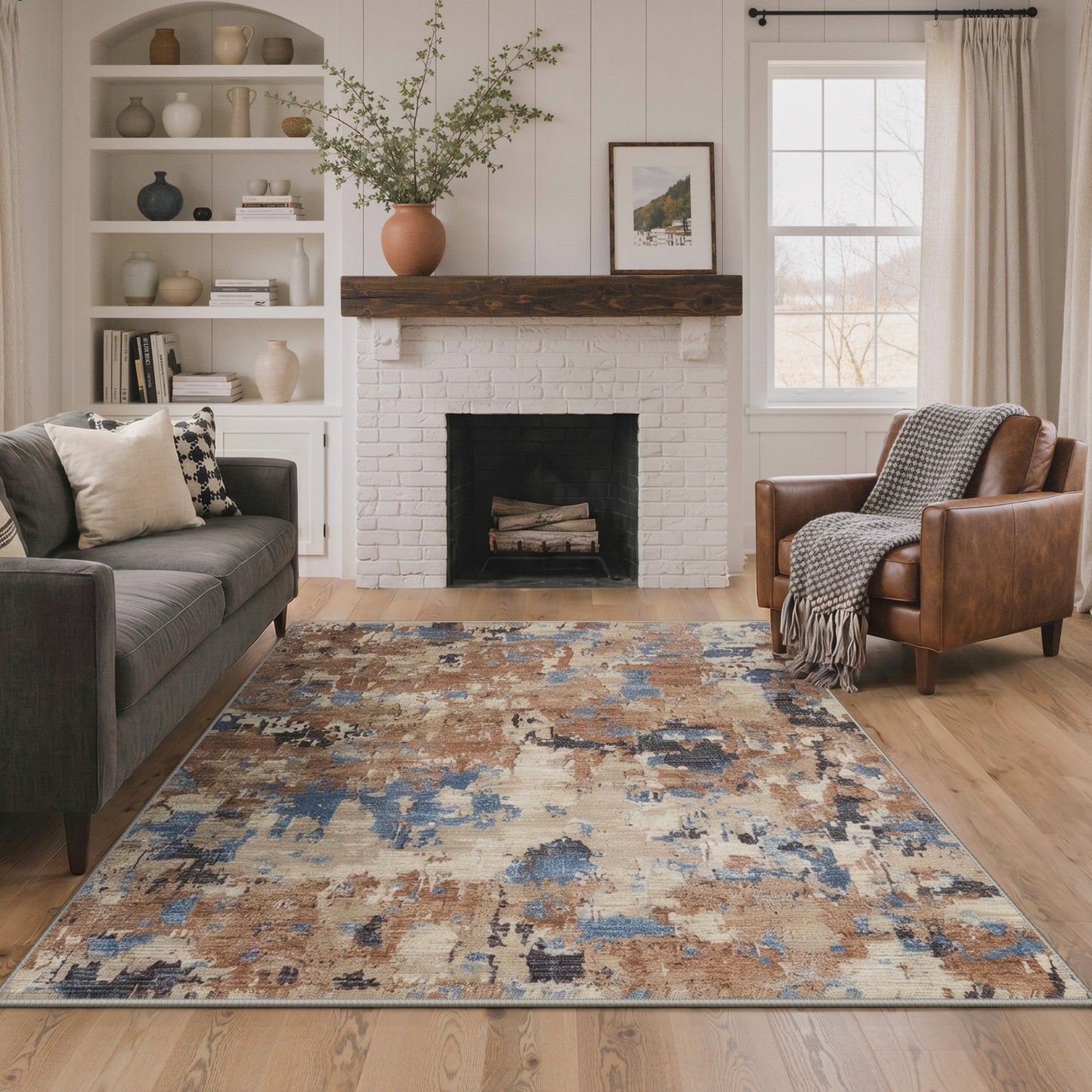 KUETH 8X10 Vintage Area Rugs Machine Washable Rugs for Living Room, Non Slip Flat Pile Rug with Rubber Backing, Boho Rug for Entryway Bedroom Dining Room Home Office