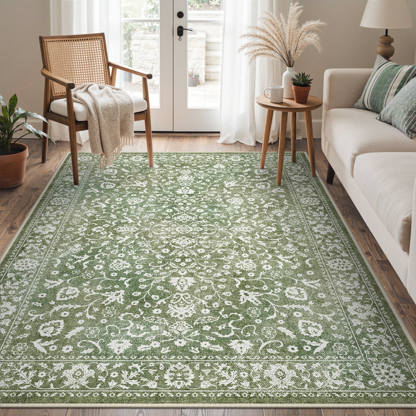 KUETH 8X10 Vintage Area Rugs Machine Washable Rugs for Living Room, Non Slip Flat Pile Rug with Rubber Backing, Boho Rug for Entryway Bedroom Dining Room Home Office