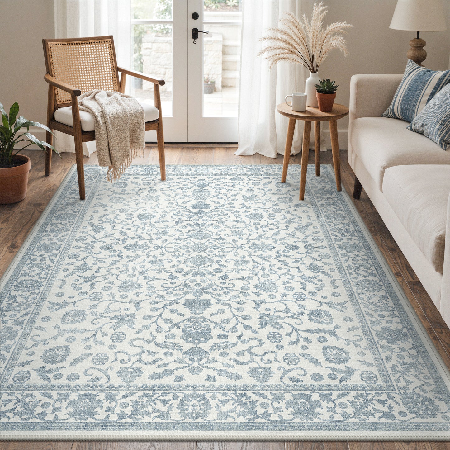 KUETH 8X10 Vintage Area Rugs Machine Washable Rugs for Living Room, Non Slip Flat Pile Rug with Rubber Backing, Boho Rug for Entryway Bedroom Dining Room Home Office