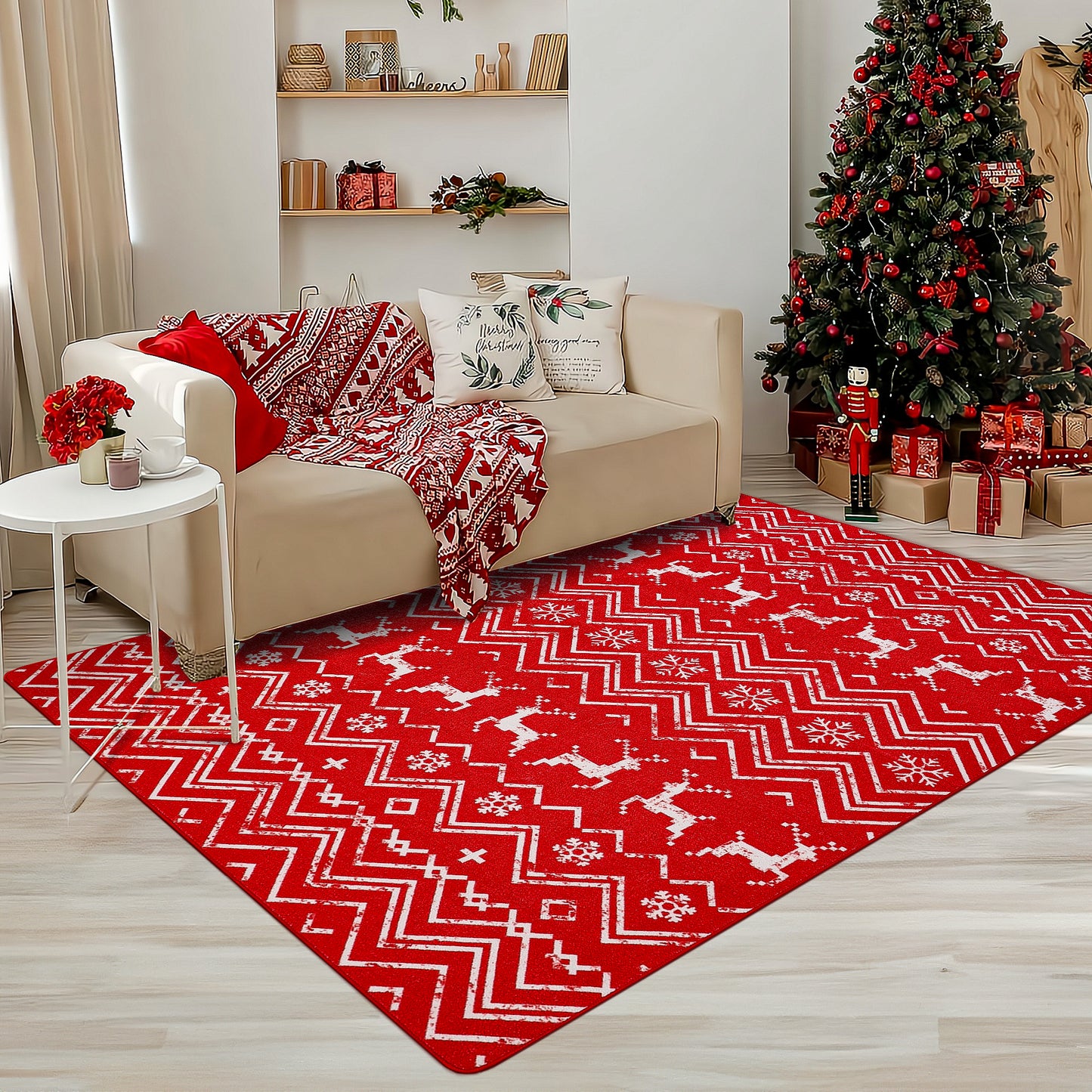 MCOW Area Rugs for Living Room Christmas Rug, Large Machine Washable Bedroom Holiday Decor Diamond Floor Cover Accent Dining Room Rug Aesthetic, Non Slip Carpet with Gripper