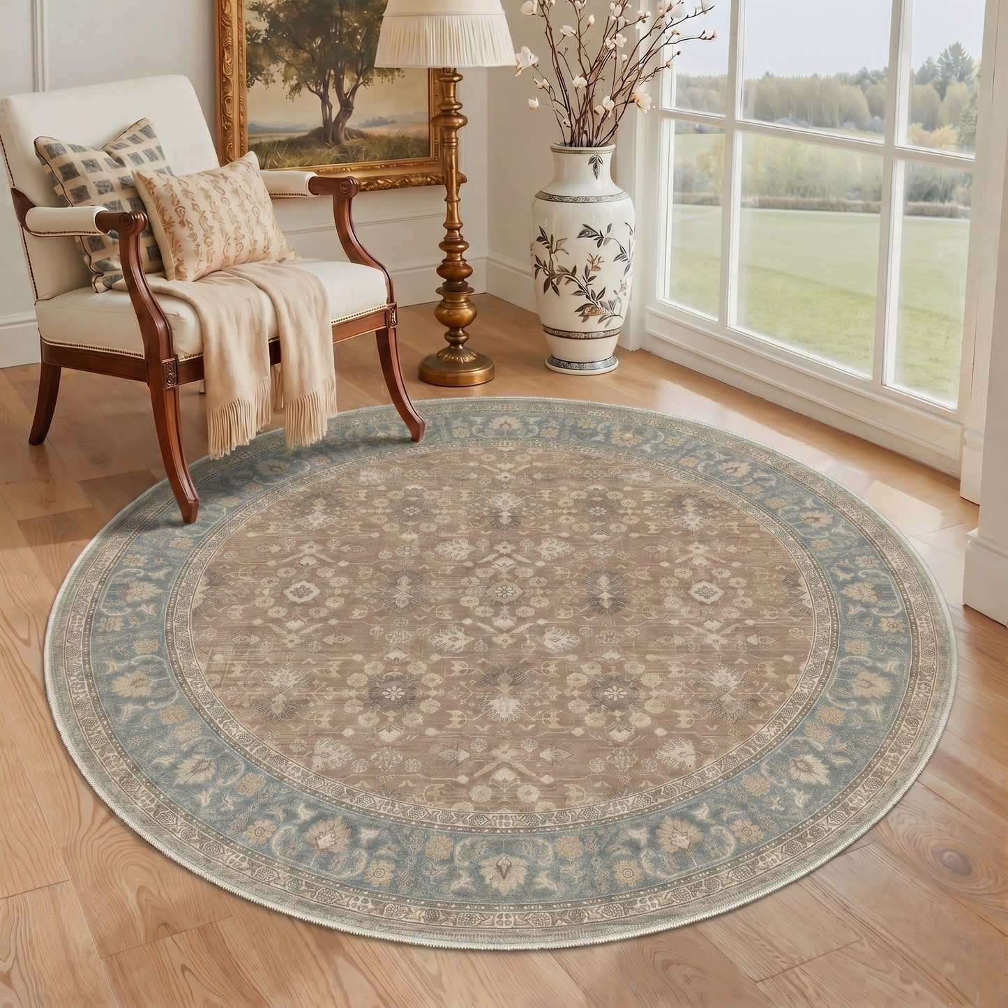 KUETH 8X10 Machine Washable Area Rug, Low Pile Non-Slip Backing Carpet for Living Room and Bedroom, Pet-Friendly Vintage Floral Medallion Rug, Red Fish