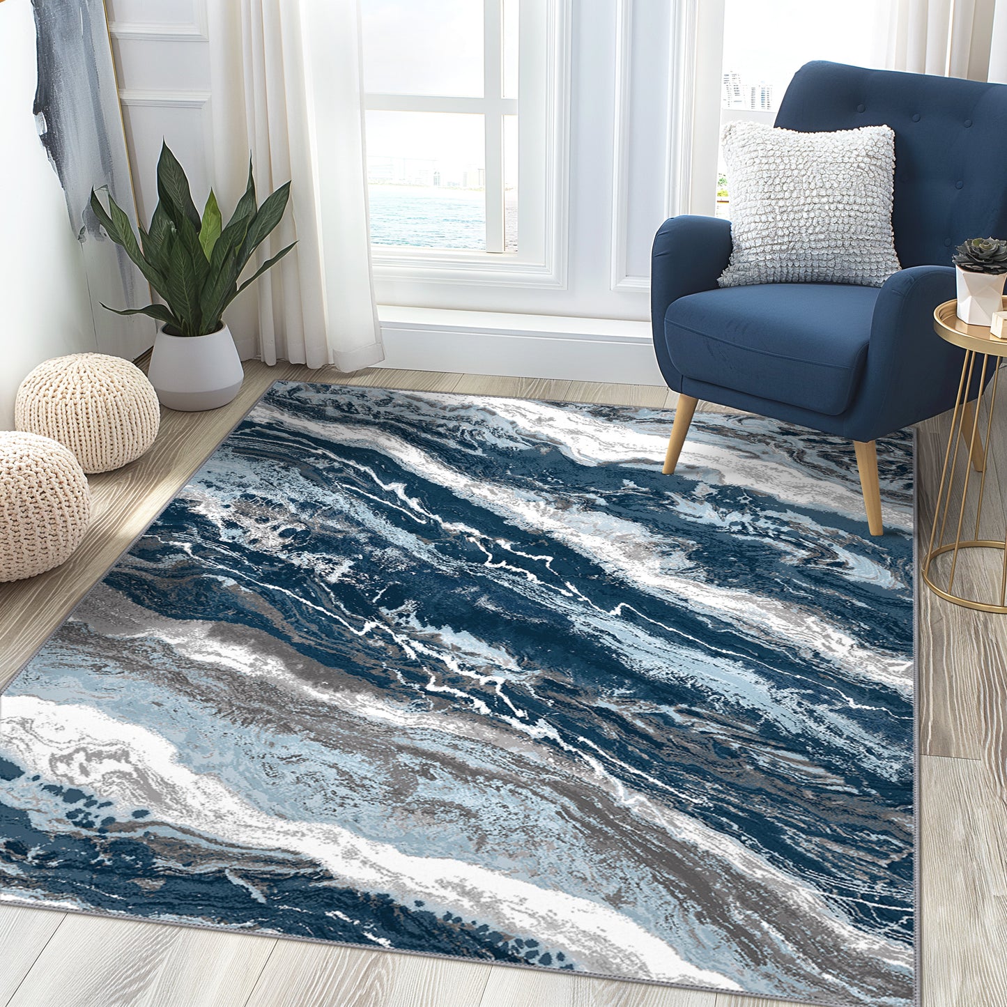 KUETH Area Rugs for Bedroom 5x7 Abstract Machine Washable Vintage Rugs Distressed Modern Print Throw Rug for Living Room Aesthetic, Non Slip Carpet with Gripper