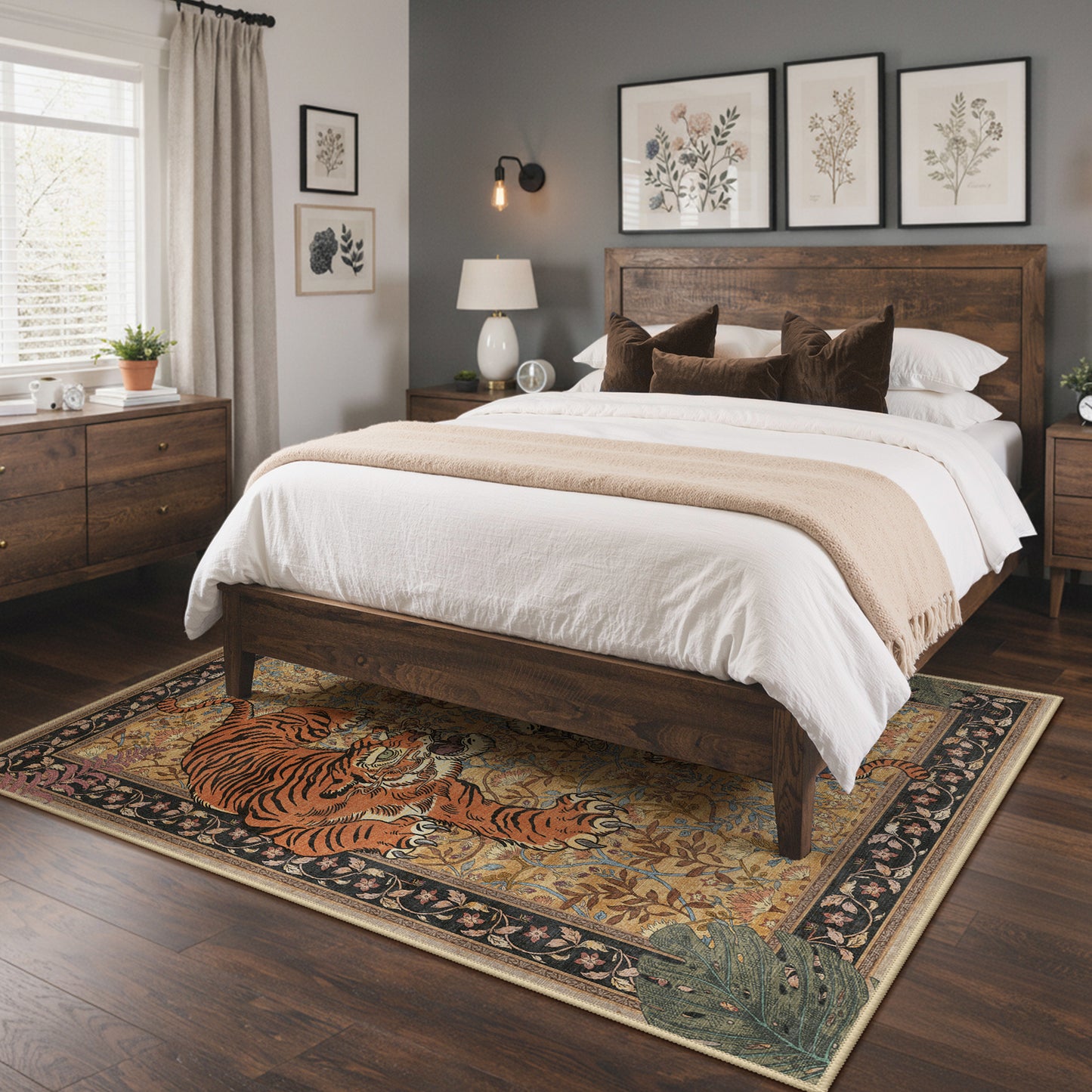 KUETH 8'x10' Tiger Area Rugs for Living Room, Non Slip Machine Washable Vintage Boho Rug, Low Pile Print Rug for Bedroom Dining Room Home Office