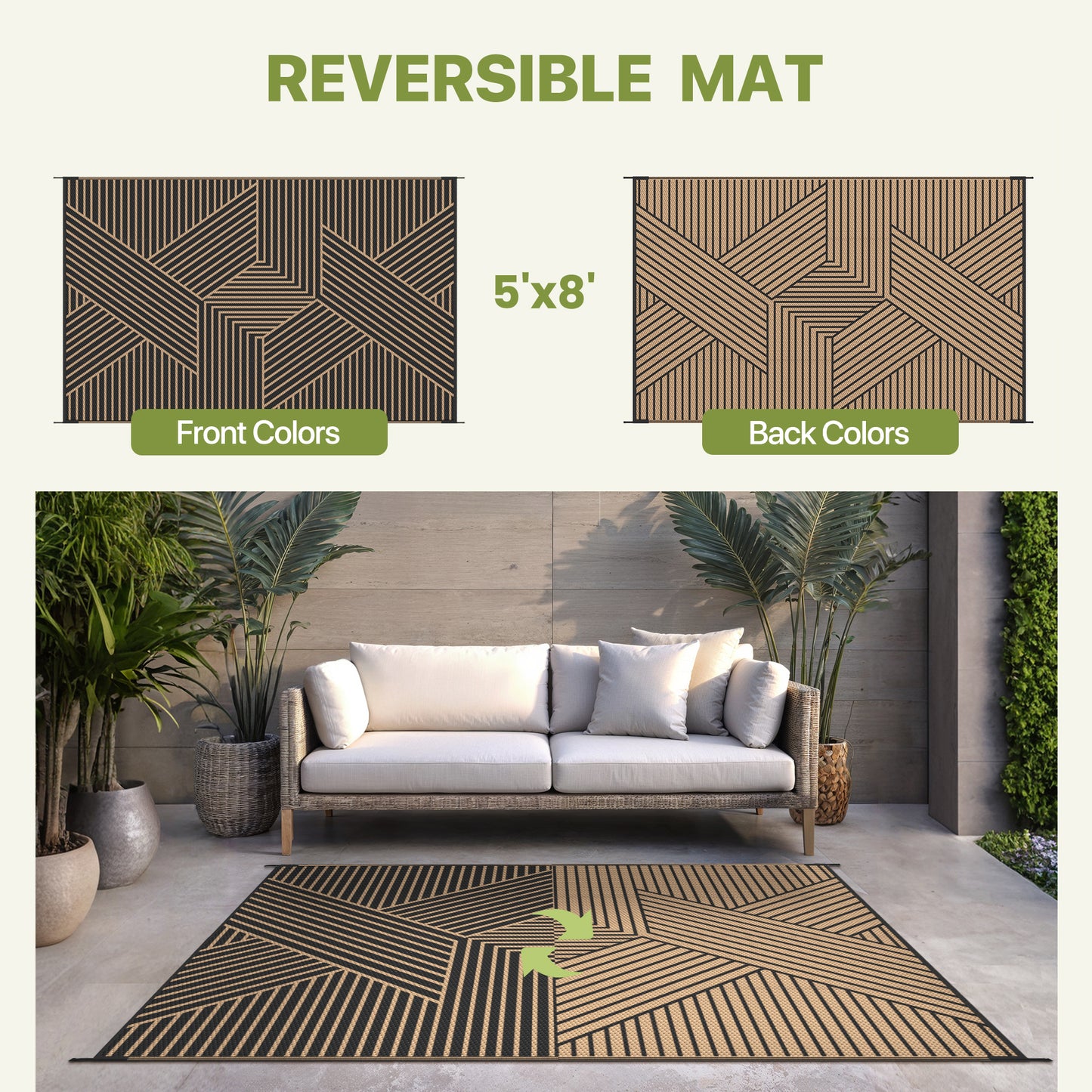 KUETH 5'x 8'Outdoor Plastic Rug Foldable Waterproof UV Resistant Outdoor Patio Geometric RV Deck Rug