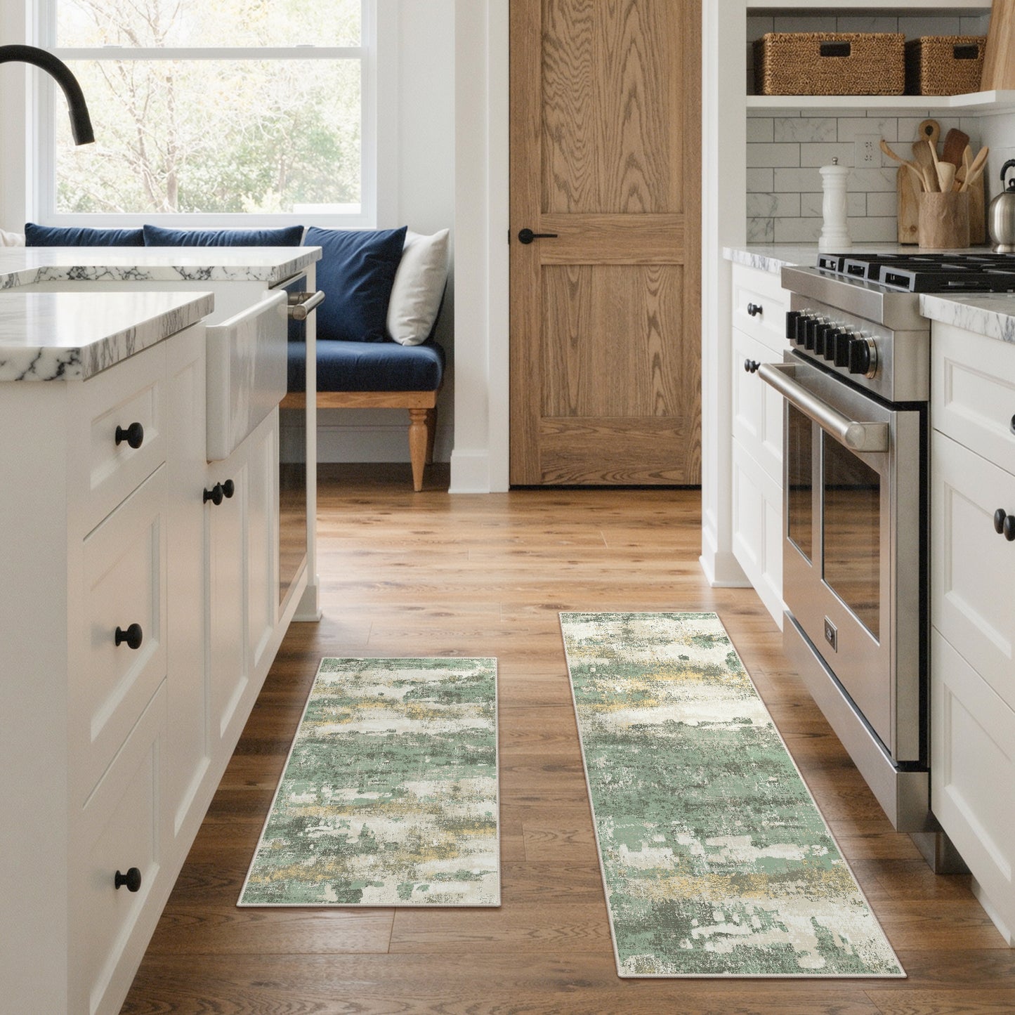 KUETH Kitchen Mats for Floor,Sets of 3 Non Slip Washable Abstract Kitchen Rugs 20"x32"+20"x48"+20"x59", Kitchen Runner Rug with Waterproof for Hallway, Laundry, Bathroon and Bedroom