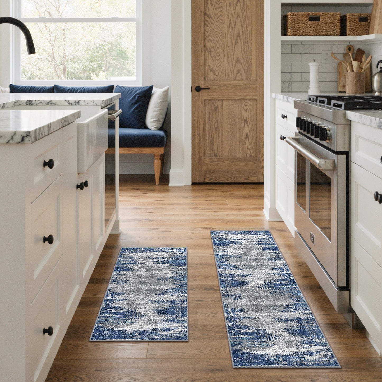 KUETH Kitchen Mats for Floor,Sets of 3 Non Slip Washable Abstract Kitchen Rugs 20"x32"+20"x48"+20"x59", Kitchen Runner Rug with Waterproof for Hallway, Laundry, Bathroon and Bedroom