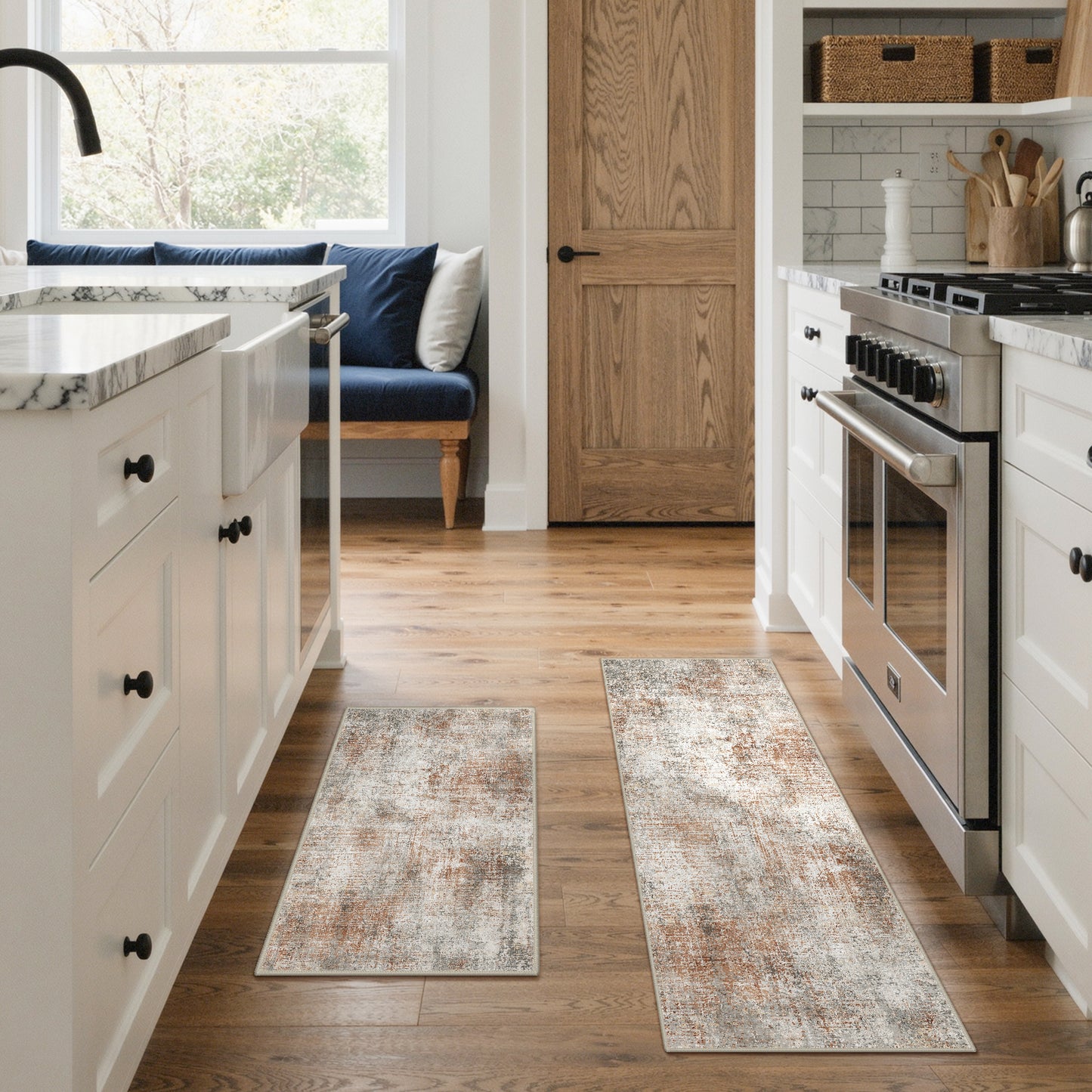 KUETH Kitchen Mats for Floor,Sets of 3 Non Slip Washable Abstract Kitchen Rugs 20"x32"+20"x48"+20"x59", Kitchen Runner Rug with Waterproof for Hallway, Laundry, Bathroon and Bedroom