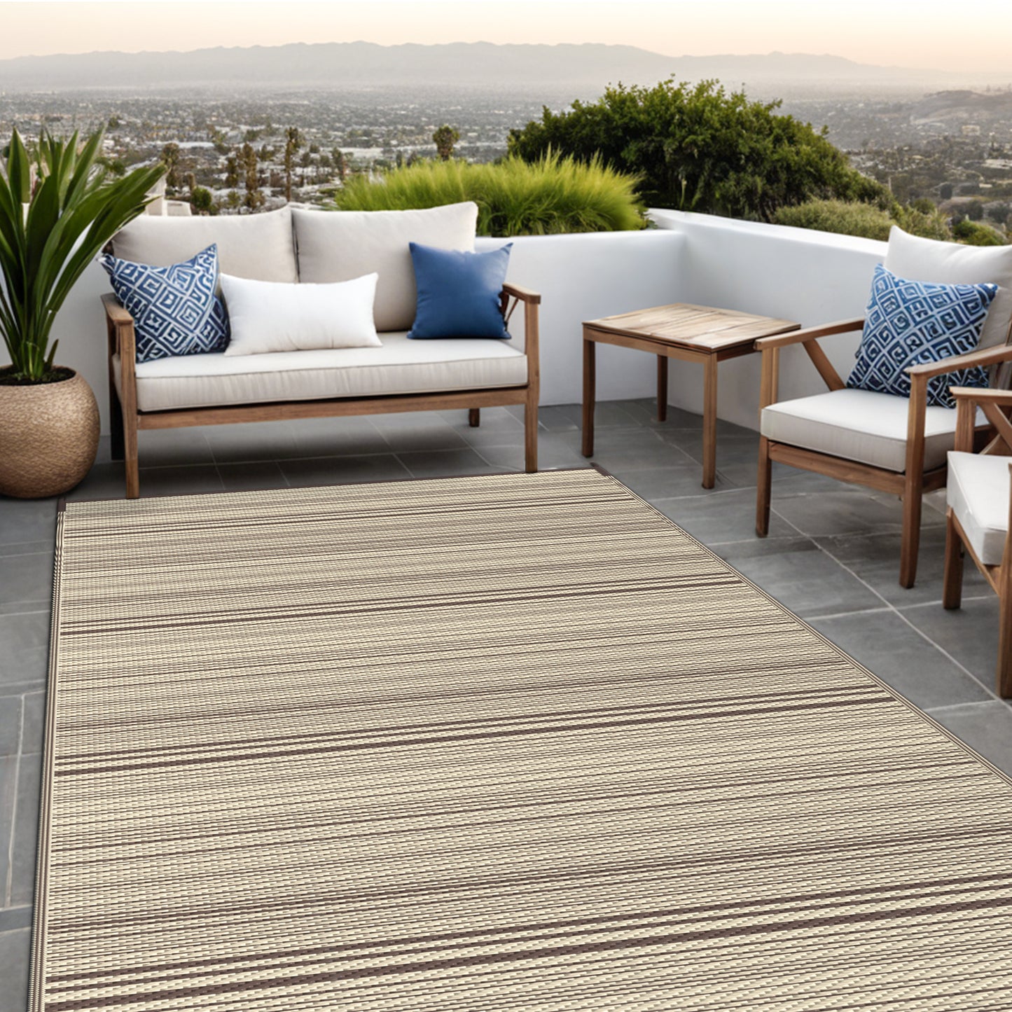 KUETH 5'x 8' Outdoor Waterproof Rug Camping Mat Patio Carpet,COFFEE&BEIGE