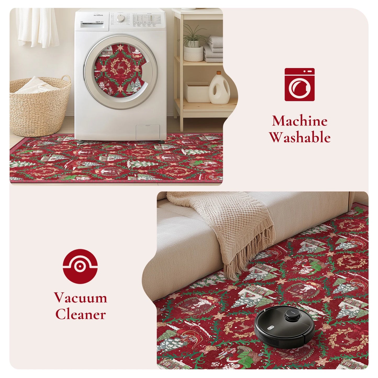 KUETH Christmas Area Rugs 5x7 Machine Washable Non Slip Red Rugs for Living Room Bedroom Home Decor