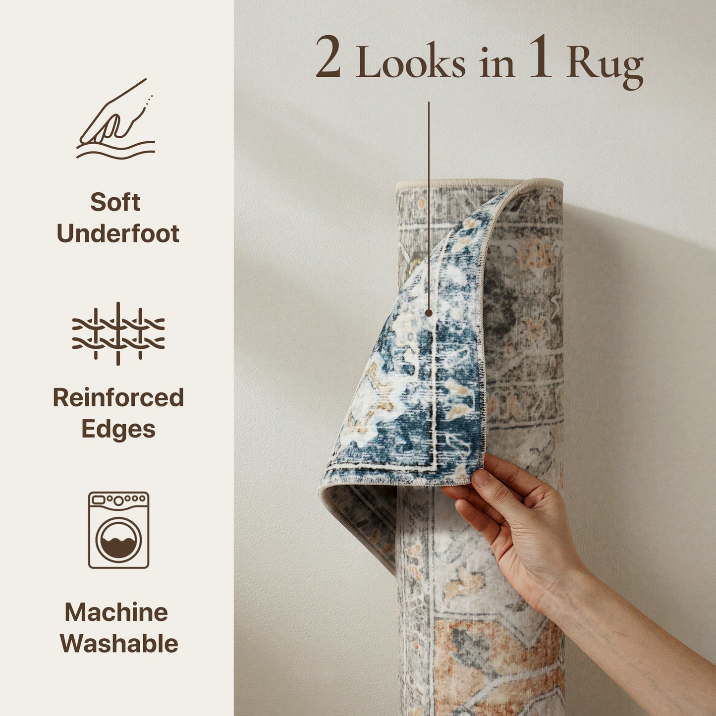 KUETH  Reversible Area Rug with Free Rug Pad, Machine Washable Rug, Dual Pattern Design Rug for Living Room, Bedroom, Entryway, Kitchen, Dining Room