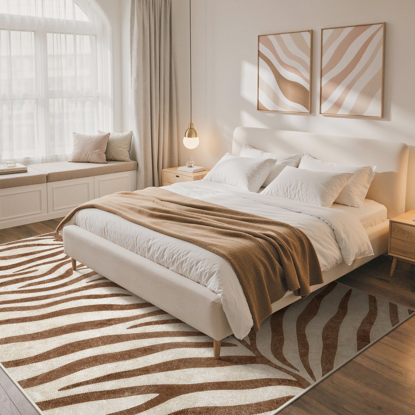 KUETH 8x10 Zebra Area Rugs Machine Washable Rugs for Living Room, Non Slip Flat Pile Rug with Rubber Backing, Modern Rug for Entryway Bedroom Dining Room Home Office