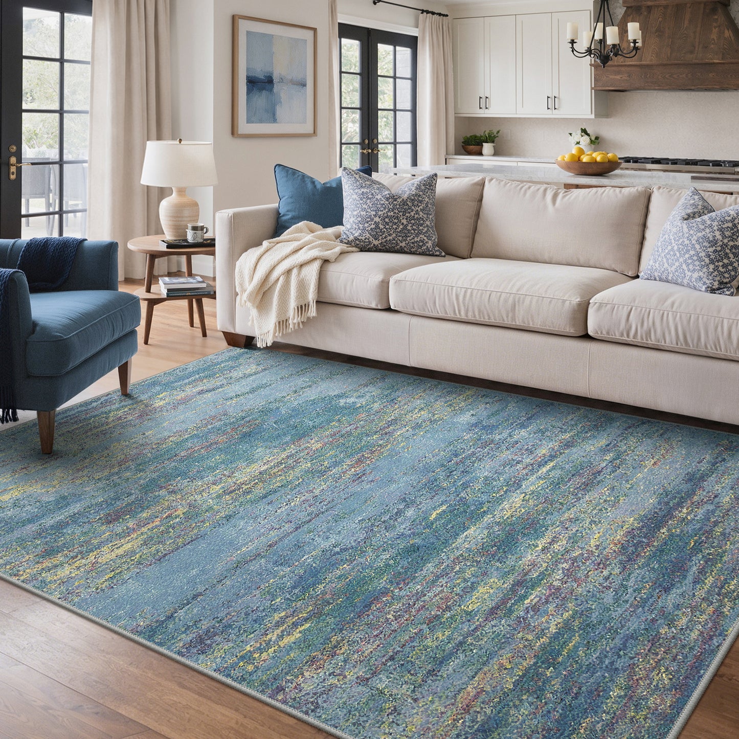 KUETH 8X10 Vintage Area Rugs Machine Washable Rugs for Living Room, Non Slip Flat Pile Rug with Rubber Backing, Boho Rug for Entryway Bedroom Dining Room Home Office