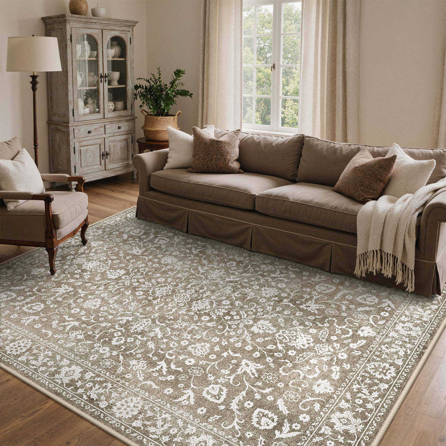 KUETH 8X10 Vintage Area Rugs Machine Washable Rugs for Living Room, Non Slip Flat Pile Rug with Rubber Backing, Boho Rug for Entryway Bedroom Dining Room Home Office