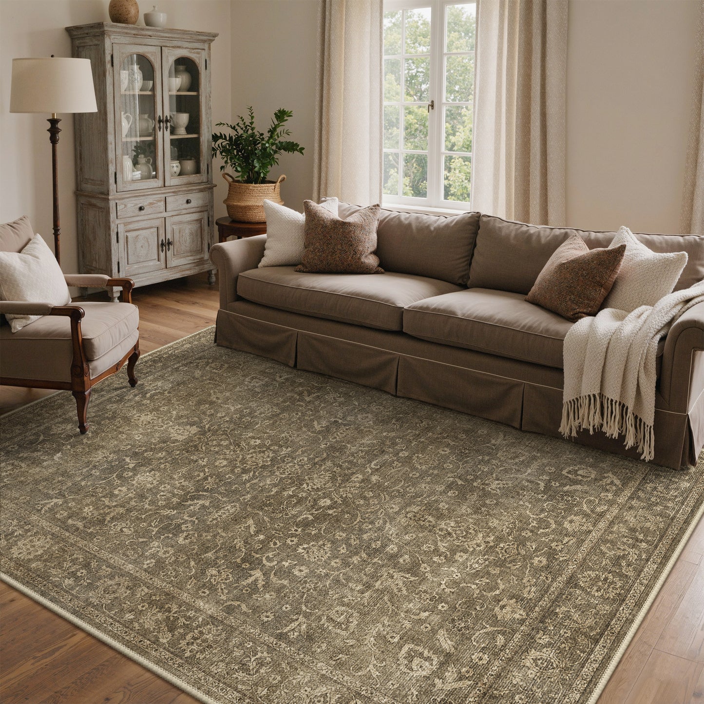 KUETH 8X10 Vintage Area Rugs Machine Washable Rugs for Living Room, Non Slip Flat Pile Rug with Rubber Backing, Boho Rug for Entryway Bedroom Dining Room Home Office