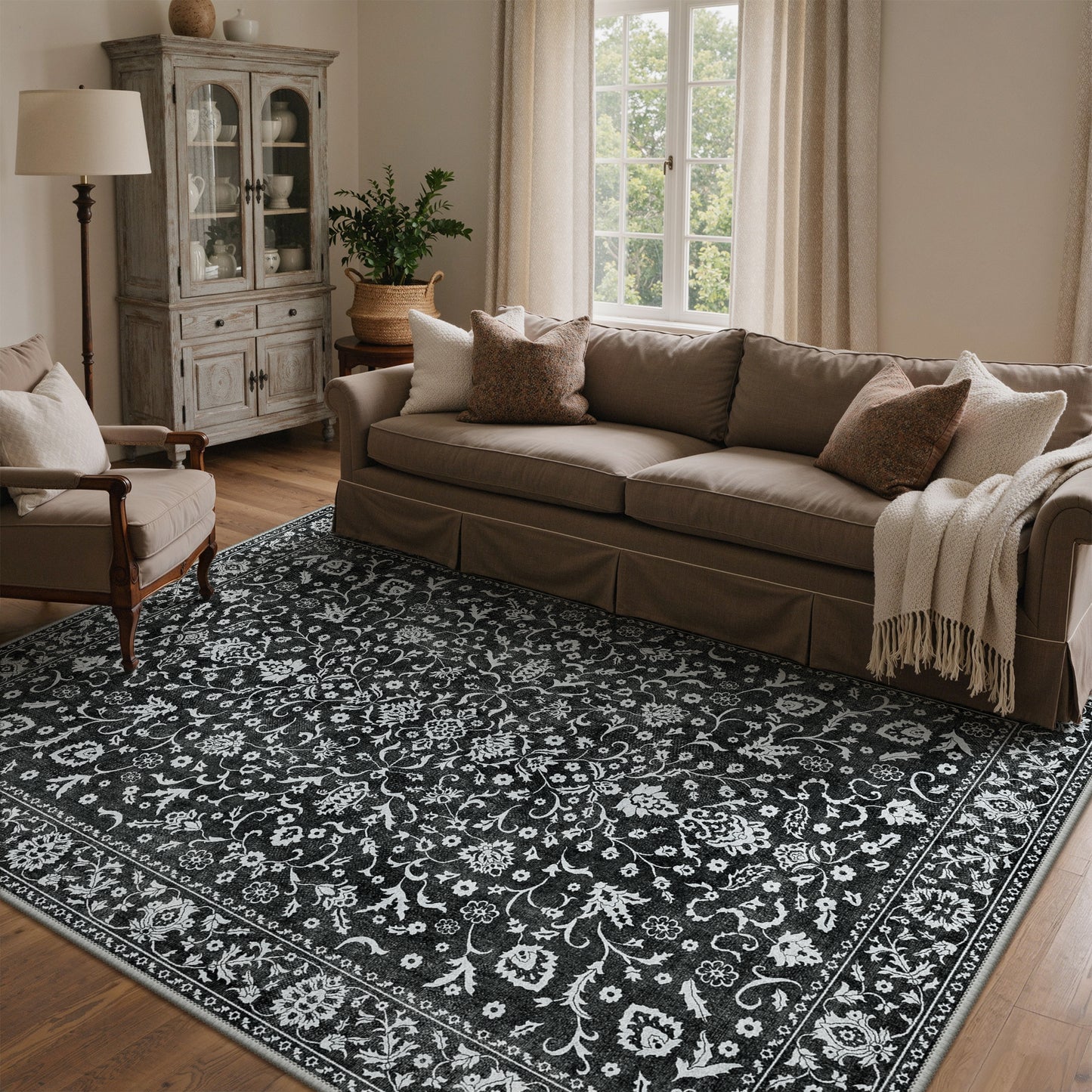 KUETH 8X10 Vintage Area Rugs Machine Washable Rugs for Living Room, Non Slip Flat Pile Rug with Rubber Backing, Boho Rug for Entryway Bedroom Dining Room Home Office