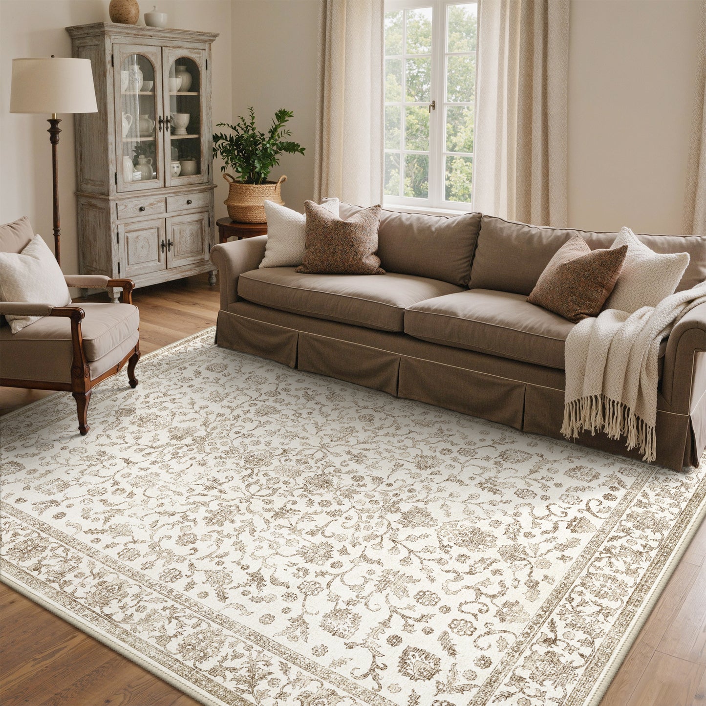 KUETH 8X10 Vintage Area Rugs Machine Washable Rugs for Living Room, Non Slip Flat Pile Rug with Rubber Backing, Boho Rug for Entryway Bedroom Dining Room Home Office