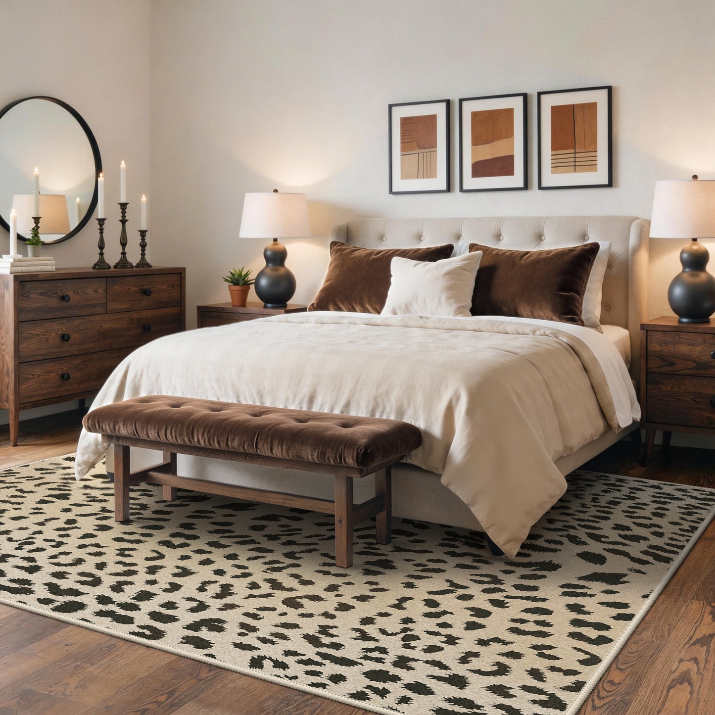 KUETH 5x7 Leopard Area Rugs Machine Washable Rugs for Living Room, Non Slip Flat Pile Rug with Rubber Backing, Modern Rug for Entryway Bedroom Dining Room Home Office