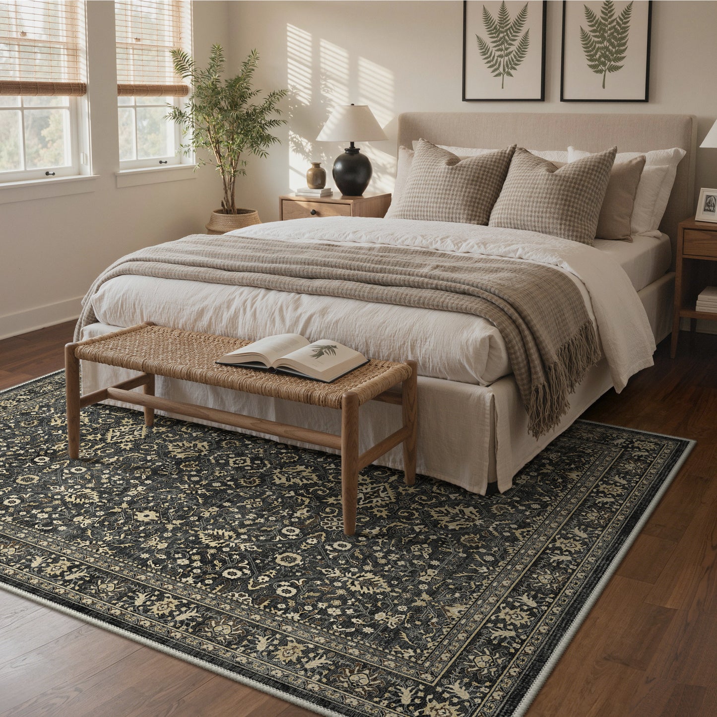 KUETH Modern 8x10 Area Rugs for Living Room, Non Slip Machine Washable Retro Rugs, Low Pile Chenille Print Rug for Bedroom, Dining Room, Home Office