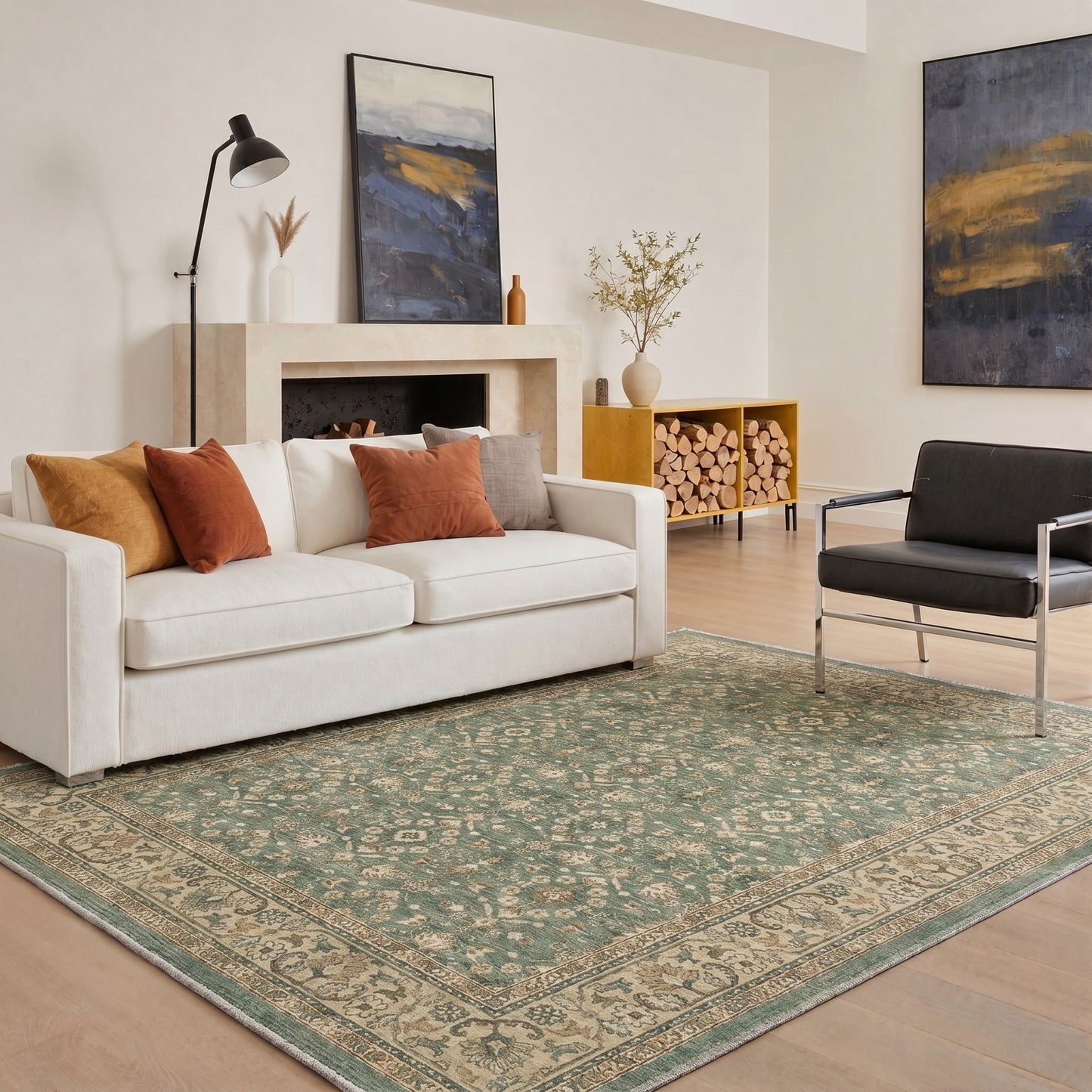 KUETH 8X10 Machine Washable Area Rug, Low Pile Non-Slip Backing Carpet for Living Room and Bedroom, Pet-Friendly Vintage Floral Medallion Rug, Green