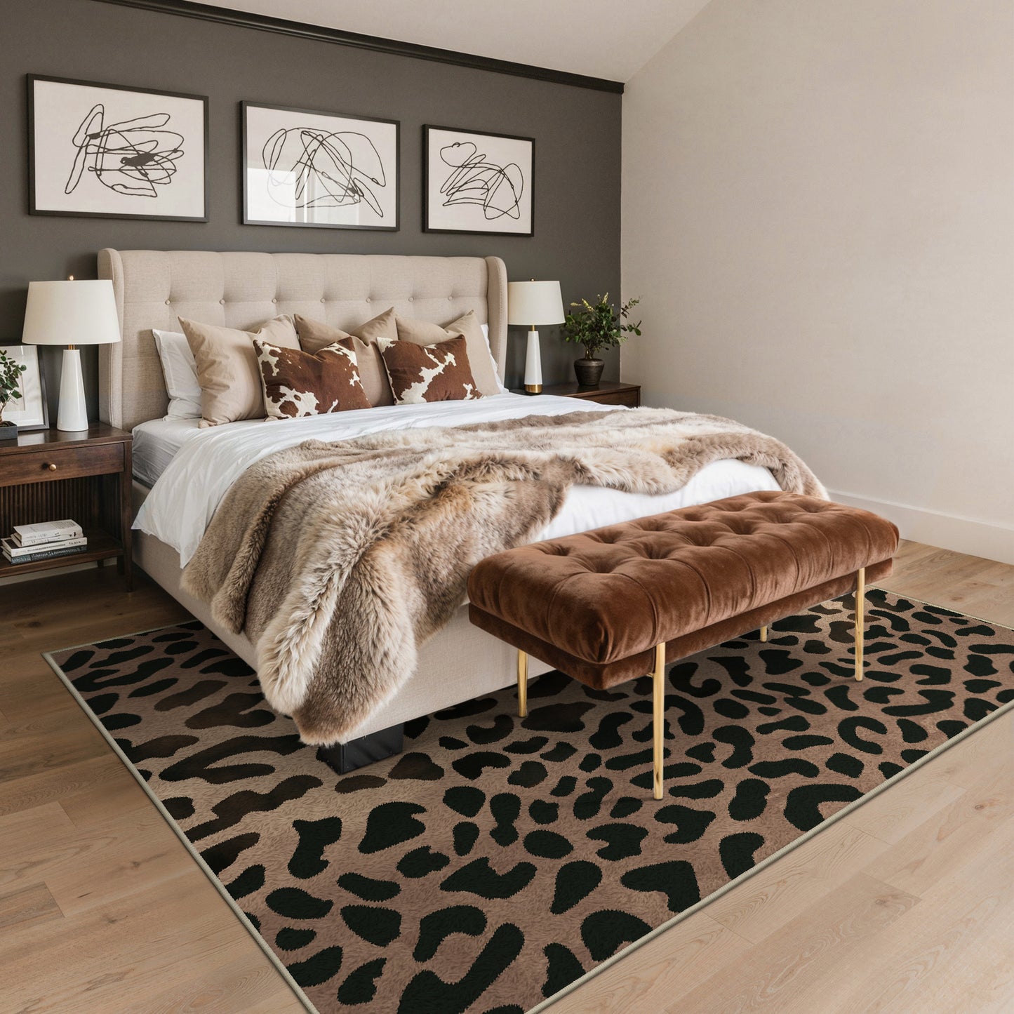 KUETH 5x7 Panthera Area Rugs Machine Washable Rugs for Living Room, Non Slip Flat Pile Rug with Rubber Backing, Modern Rug for Entryway Bedroom Dining Room Home Office