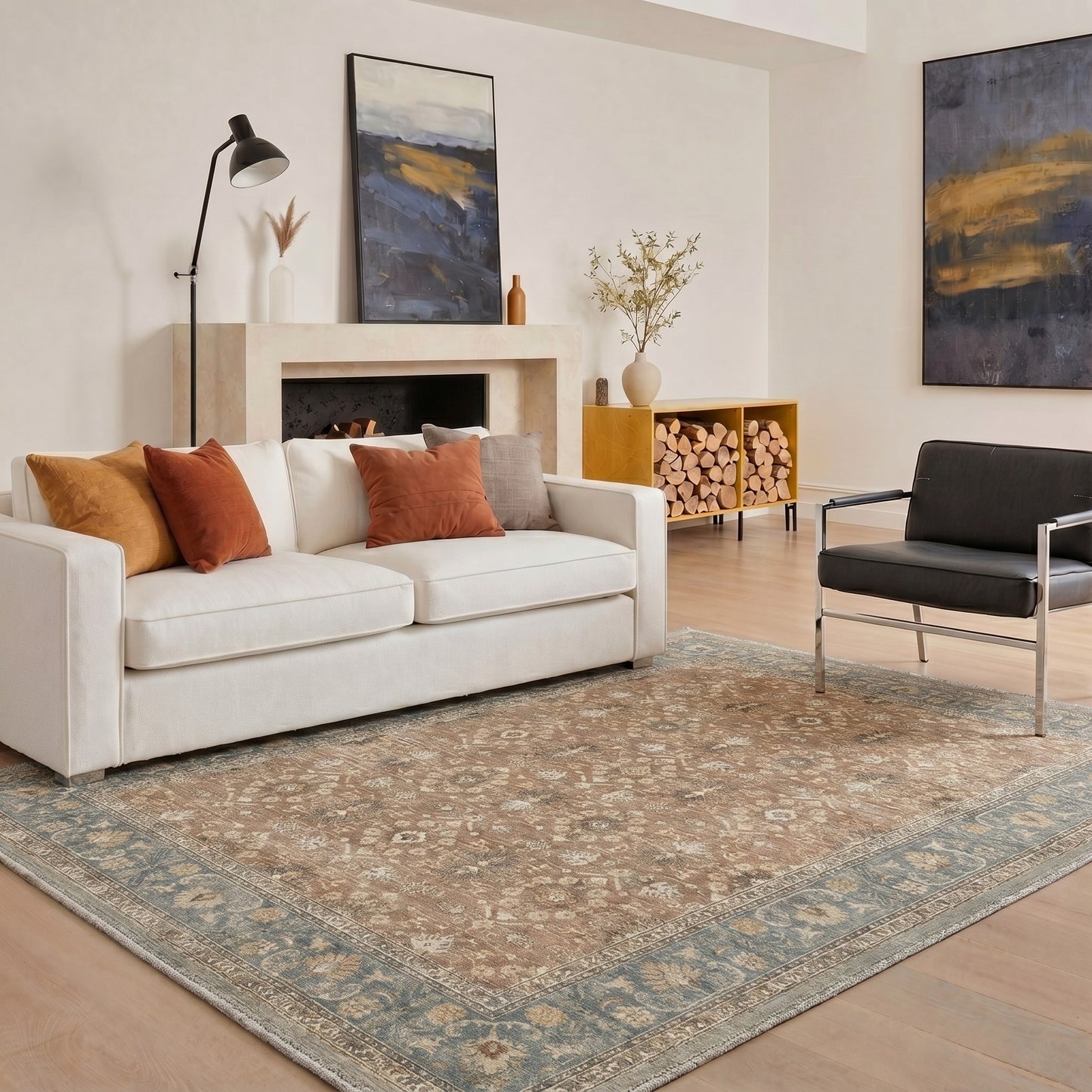 KUETH 8X10 Machine Washable Area Rug, Low Pile Non-Slip Backing Carpet for Living Room and Bedroom, Pet-Friendly Vintage Floral Medallion Rug, Red Fish