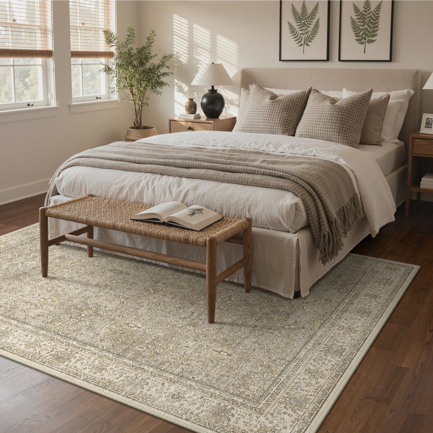 KUETH 8X10 Vintage Area Rugs Machine Washable Rugs for Living Room, Non Slip Flat Pile Rug with Rubber Backing, Persian Rug for Entryway Bedroom Dining Room Home Office