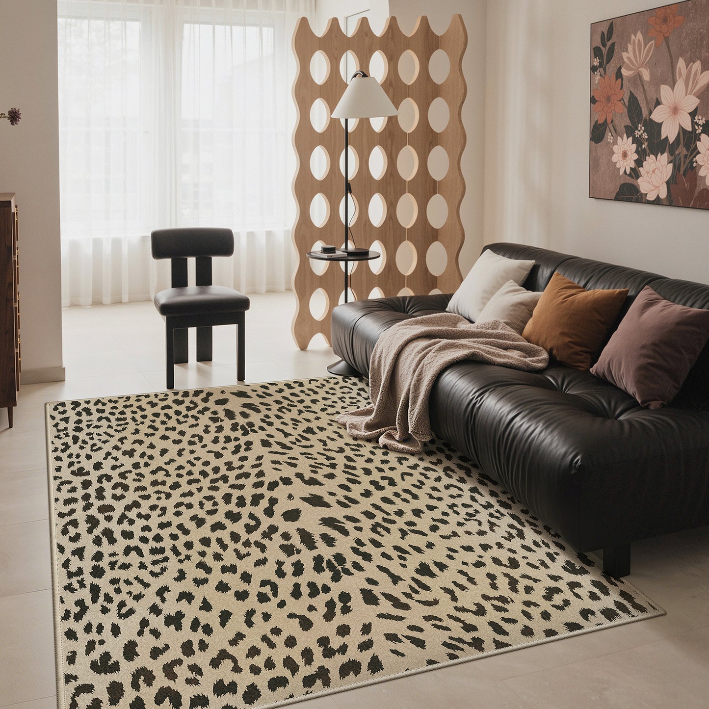 KUETH 5x7 Leopard Area Rugs Machine Washable Rugs for Living Room, Non Slip Flat Pile Rug with Rubber Backing, Modern Rug for Entryway Bedroom Dining Room Home Office