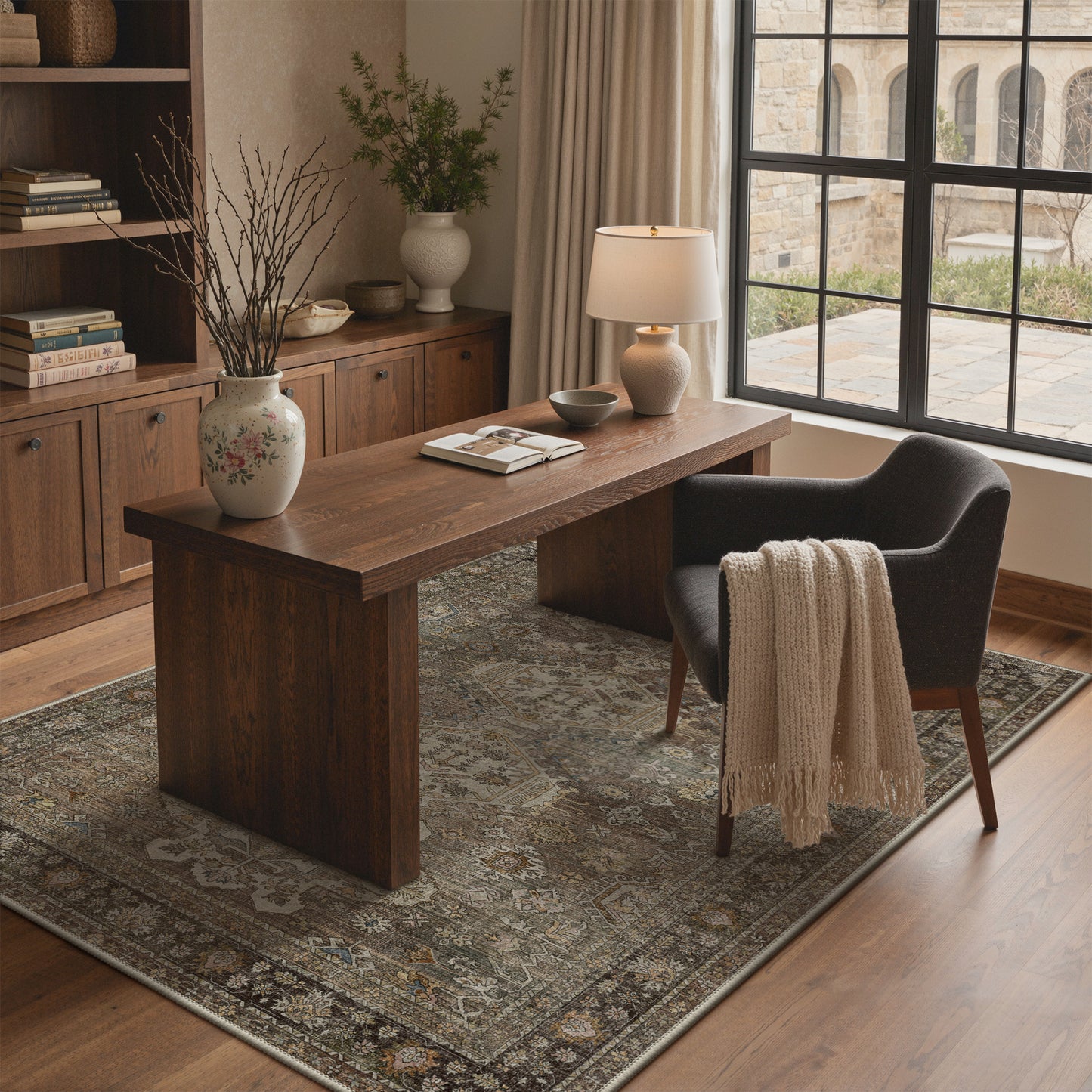KUETH Modern 8x10 Area Rugs for Living Room, Non Slip Machine Washable Retro Rugs, Low Pile Chenille Print Rug for Bedroom, Dining Room, Home Office