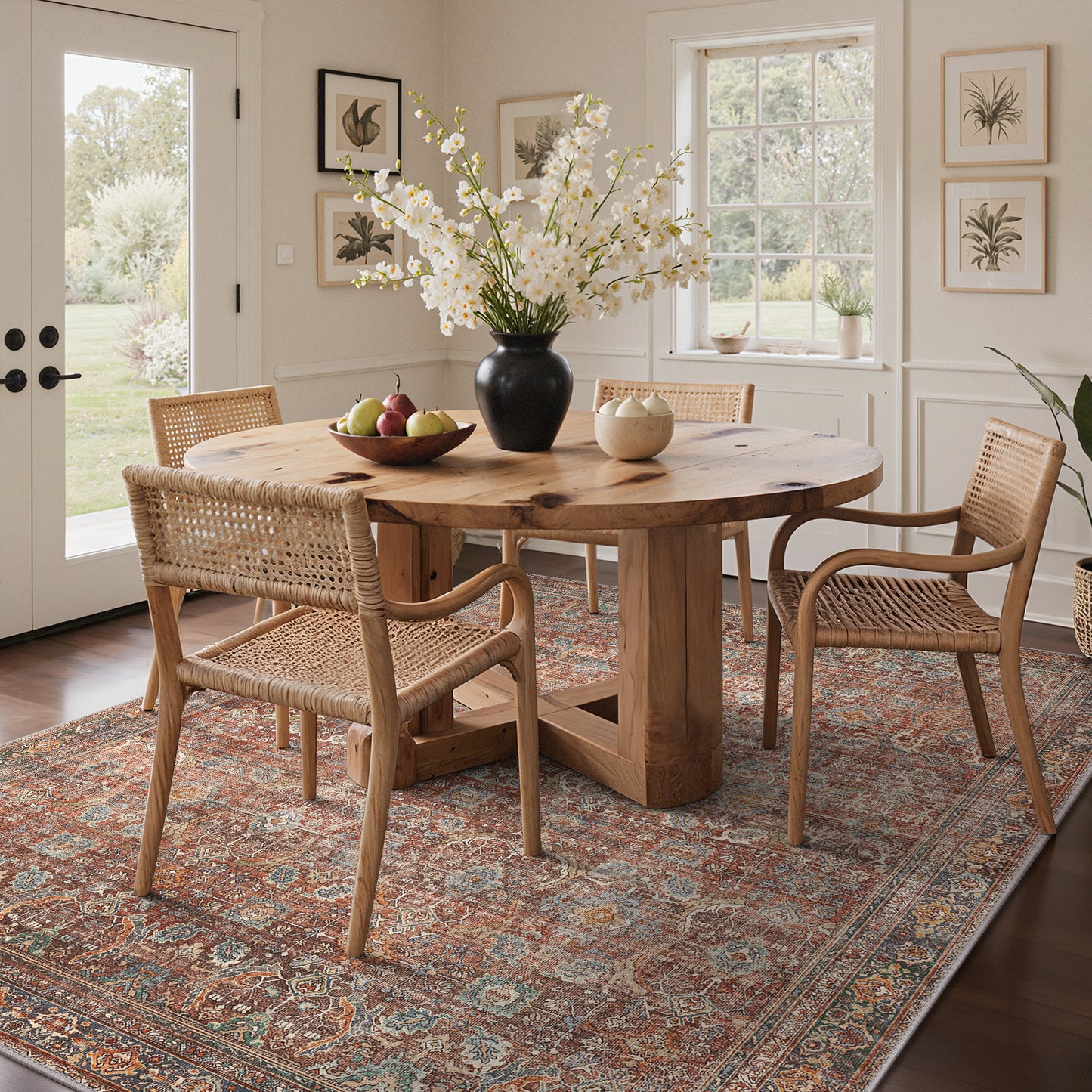 KUETH 5'x7' Area Rugs for Living Room, Non Slip Machine Washable Vintage Indoor Rug, Low Pile Chenille Print Rug for Bedroom Dining Room Home Office