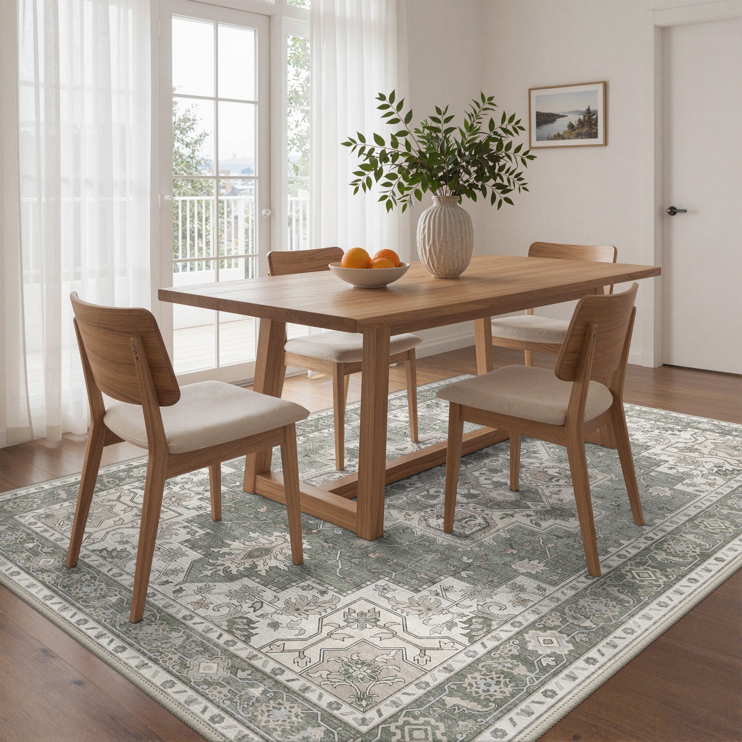 KUETH 8X10 Vintage Area Rugs Machine Washable Rugs for Living Room, Non Slip Flat Pile Rug with Rubber Backing, Persian Rug for Entryway Bedroom Dining Room Home Office
