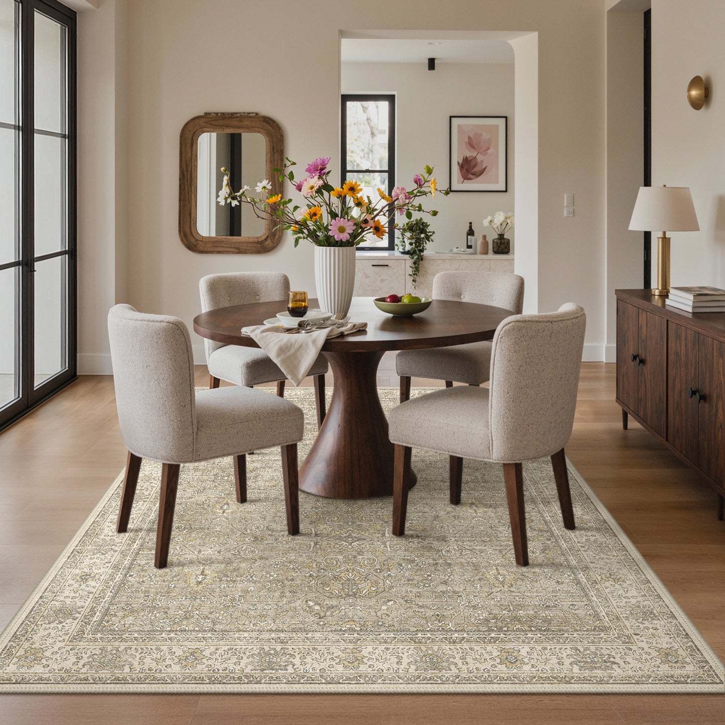 KUETH 8X10 Vintage Area Rugs Machine Washable Rugs for Living Room, Non Slip Flat Pile Rug with Rubber Backing, Persian Rug for Entryway Bedroom Dining Room Home Office