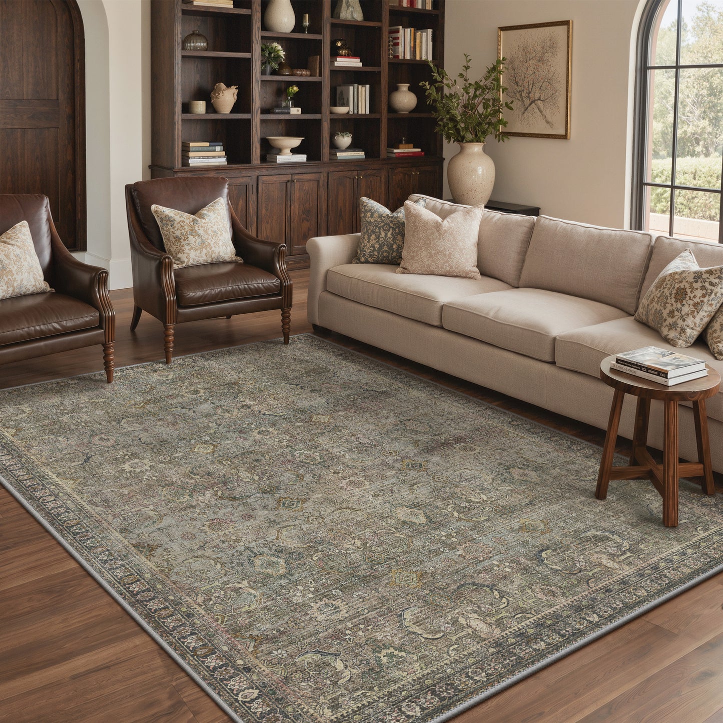 KUETH Modern 8x10 Area Rugs for Living Room, Non Slip Machine Washable Retro Rugs, Low Pile Chenille Print Rug for Bedroom, Dining Room, Home Office