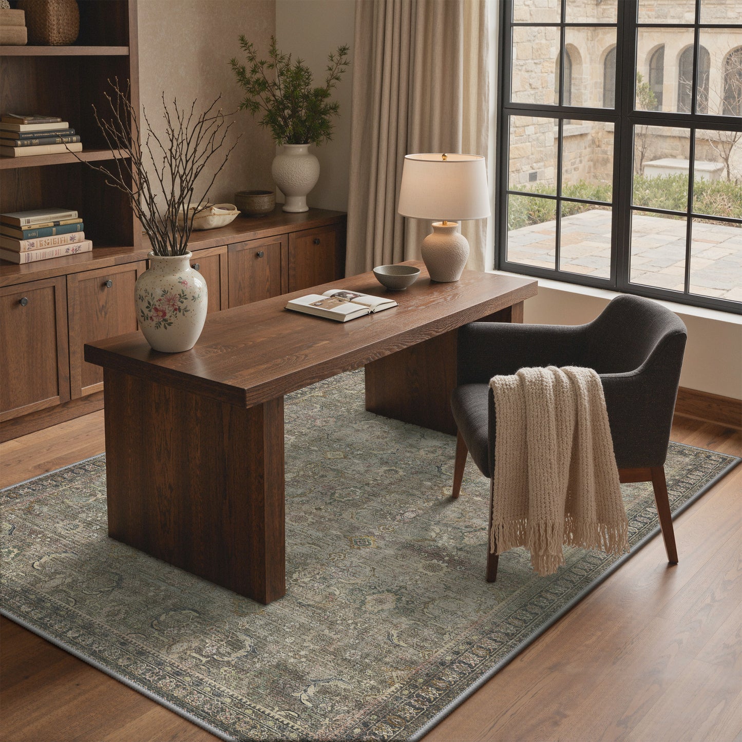 KUETH Modern 8x10 Area Rugs for Living Room, Non Slip Machine Washable Retro Rugs, Low Pile Chenille Print Rug for Bedroom, Dining Room, Home Office