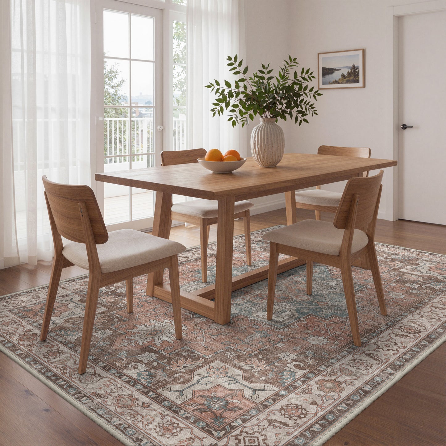KUETH 8X10 Vintage Area Rugs Machine Washable Rugs for Living Room, Non Slip Flat Pile Rug with Rubber Backing, Persian Rug for Entryway Bedroom Dining Room Home Office