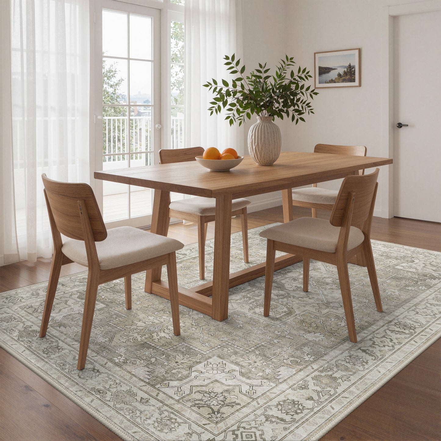 KUETH 8X10 Vintage Area Rugs Machine Washable Rugs for Living Room, Non Slip Flat Pile Rug with Rubber Backing, Persian Rug for Entryway Bedroom Dining Room Home Office