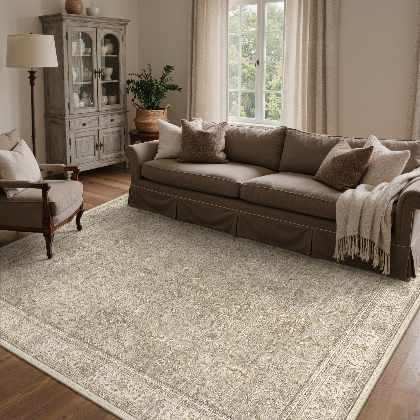 KUETH 8X10 Vintage Area Rugs Machine Washable Rugs for Living Room, Non Slip Flat Pile Rug with Rubber Backing, Persian Rug for Entryway Bedroom Dining Room Home Office