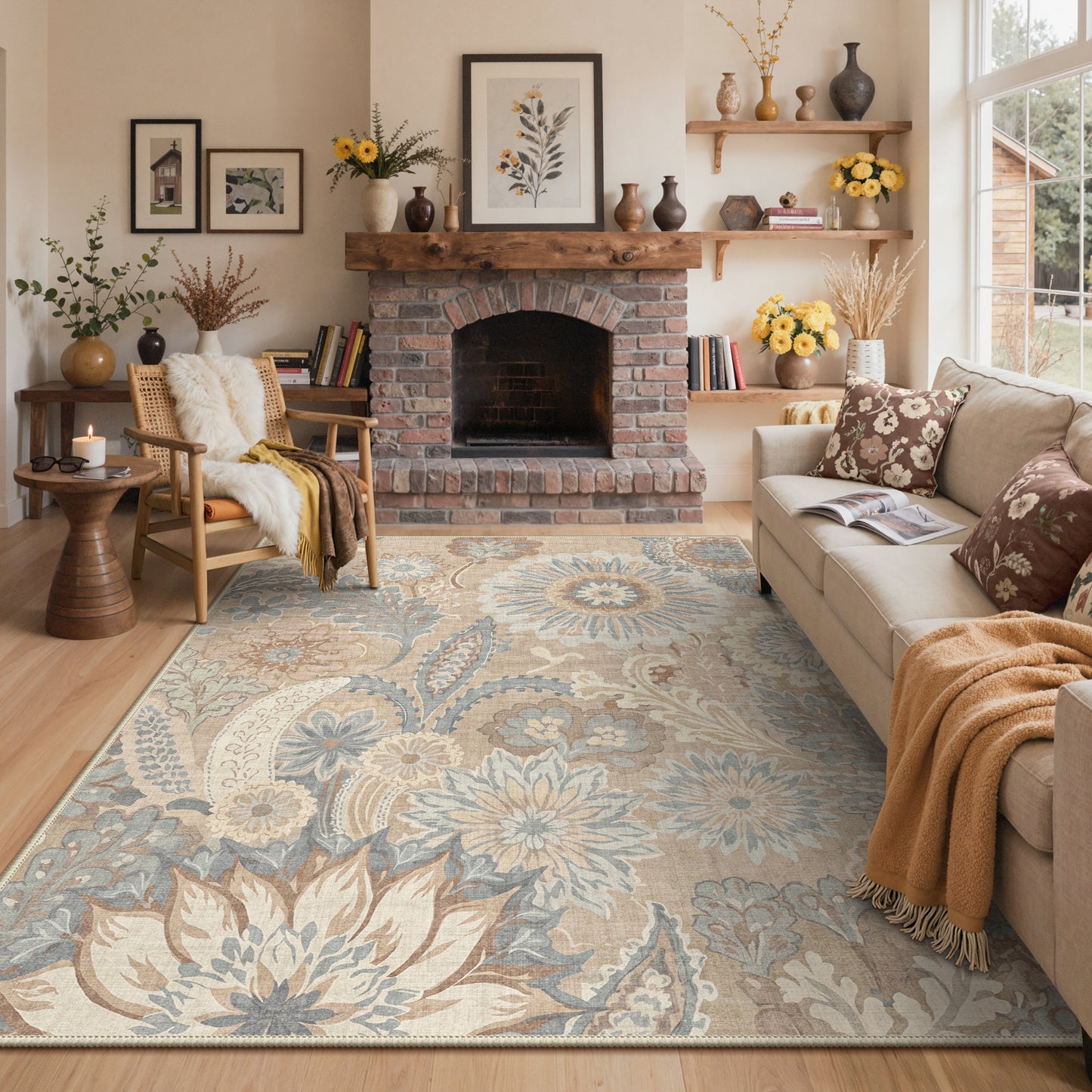 KUETH  Area Rugs Machine Washable Rugs for Living Room, Non Slip Throw Rug with Rubber Backing, Rug for Entryway、Bedroom、Kitchen、Floor and Dining Room