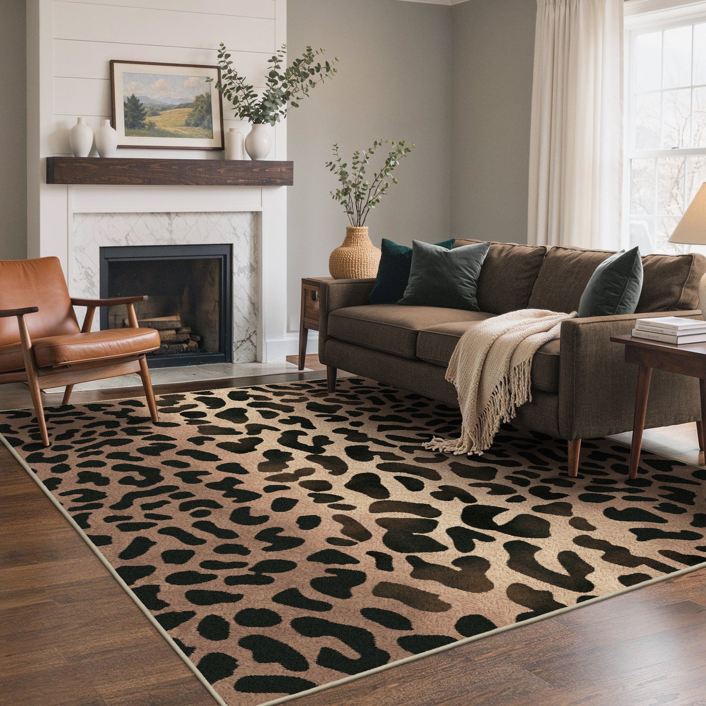 KUETH 5x7 Panthera Area Rugs Machine Washable Rugs for Living Room, Non Slip Flat Pile Rug with Rubber Backing, Modern Rug for Entryway Bedroom Dining Room Home Office