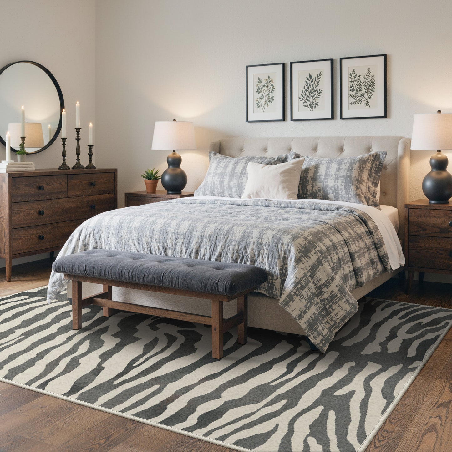 KUETH 5x7 Zebra Area Rugs Machine Washable Rugs for Living Room, Non Slip Flat Pile Rug with Rubber Backing, Modern Rug for Entryway Bedroom Dining Room Home Office