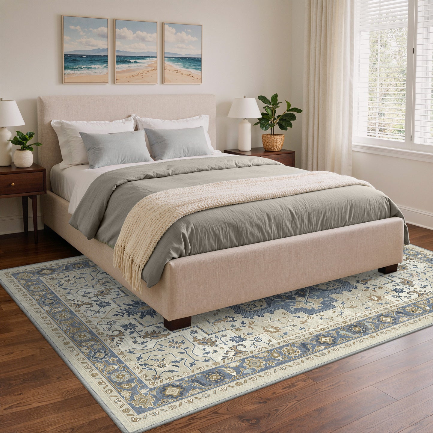 KUETH Modern 8x10 Area Rugs for Living Room, Non Slip Machine Washable Retro Rugs, Low Pile Chenille Print Rug for Bedroom, Dining Room, Home Office, Charcoal Brown
