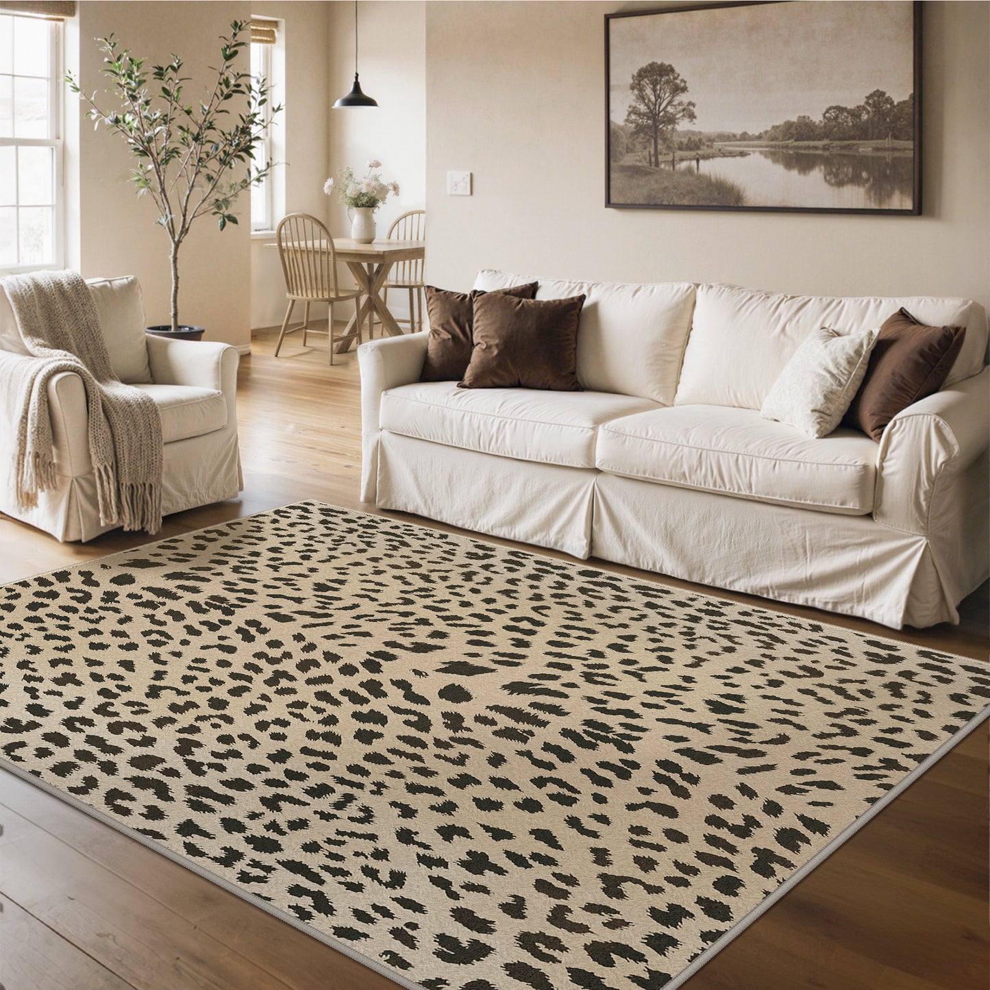 KUETH 5x7 Leopard Area Rugs Machine Washable Rugs for Living Room, Non Slip Flat Pile Rug with Rubber Backing, Modern Rug for Entryway Bedroom Dining Room Home Office