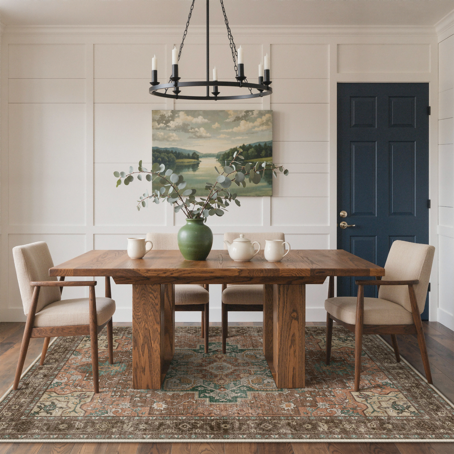 KUETH Modern 8x10 Area Rugs for Living Room, Non Slip Machine Washable Retro Rugs, Low Pile Chenille Print Rug for Bedroom, Dining Room, Home Office