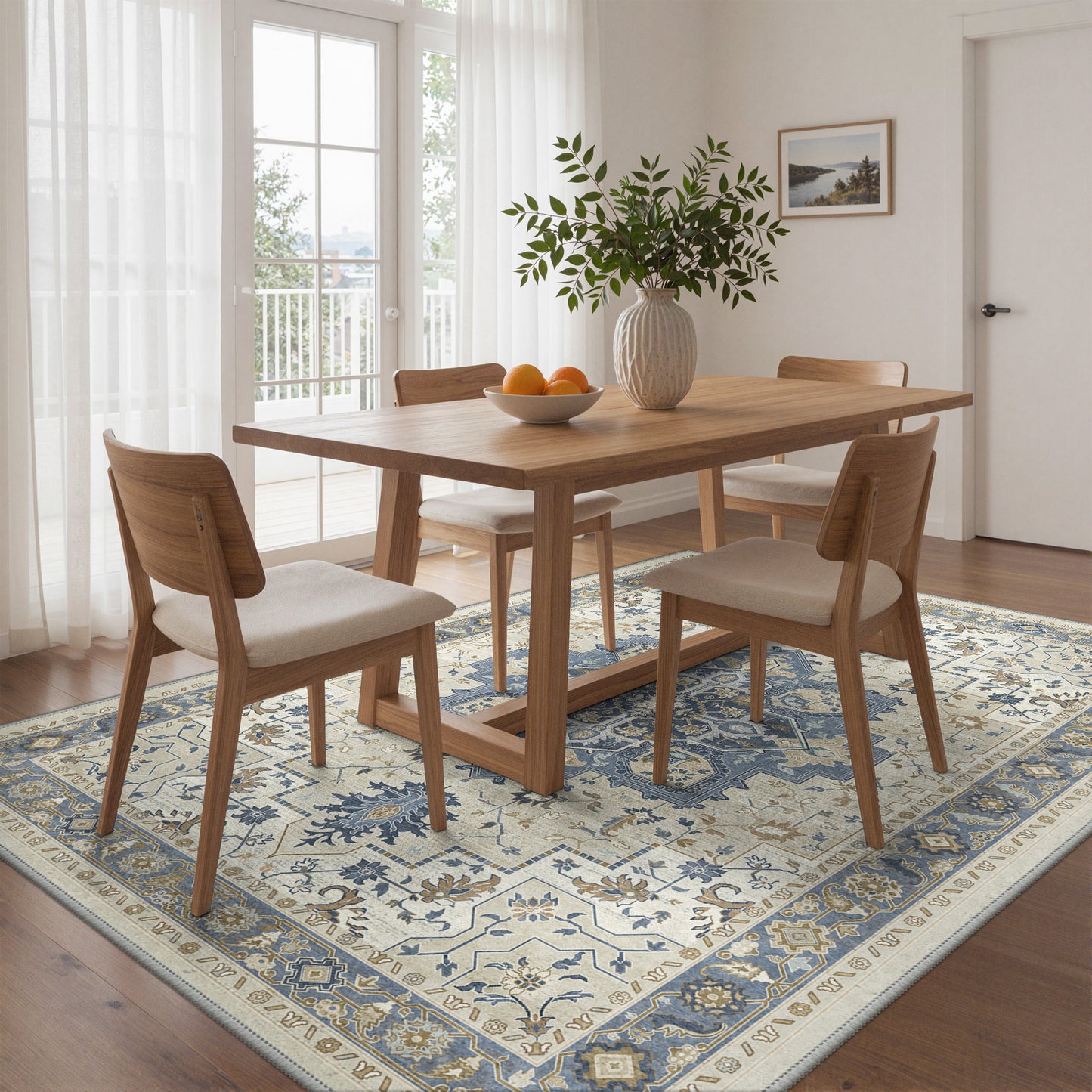 KUETH Modern 8x10 Area Rugs for Living Room, Non Slip Machine Washable Retro Rugs, Low Pile Chenille Print Rug for Bedroom, Dining Room, Home Office, Charcoal Brown